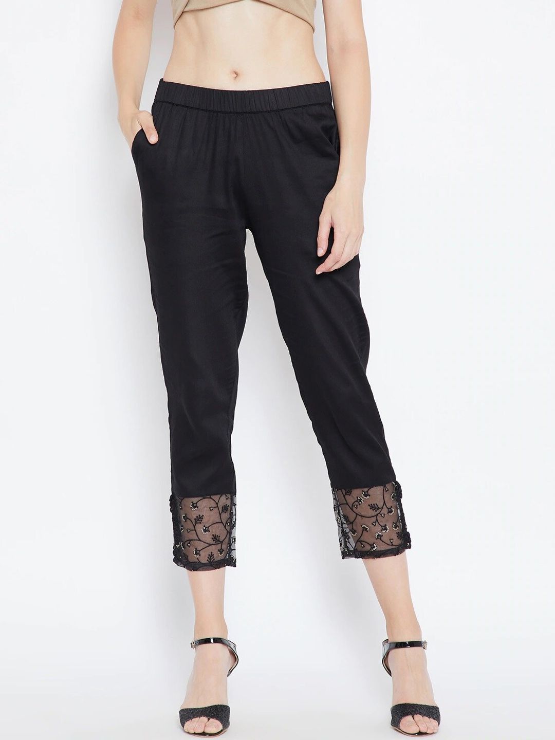 Be Indi Women Black Slim Fit Trousers Price in India