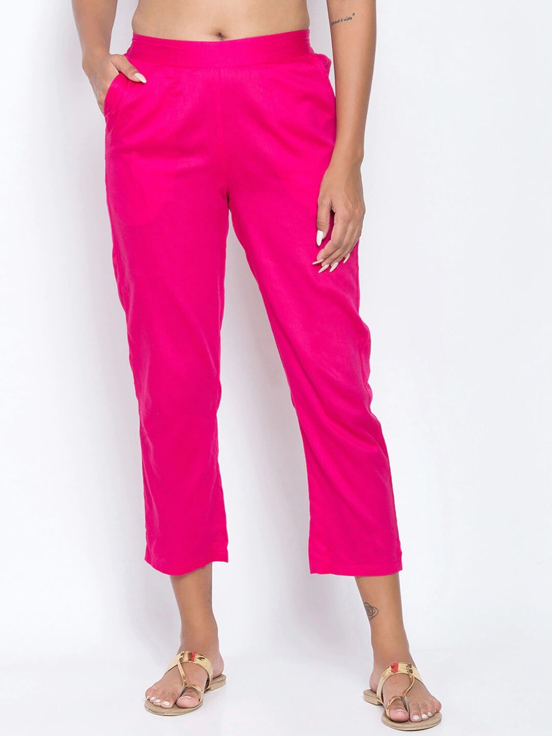 Be Indi Women Fuchsia Straight Fit Trousers Price in India