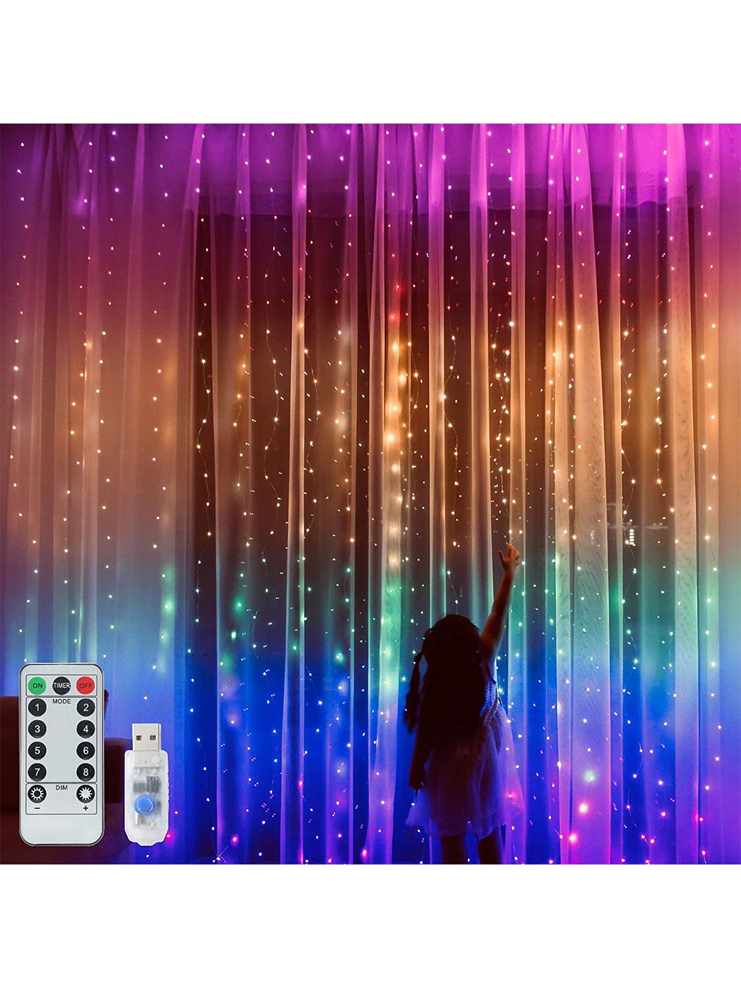 XERGY Multicoloured 300 LED Curtain String Light 8 Lighting Modes Remote Control Price in India
