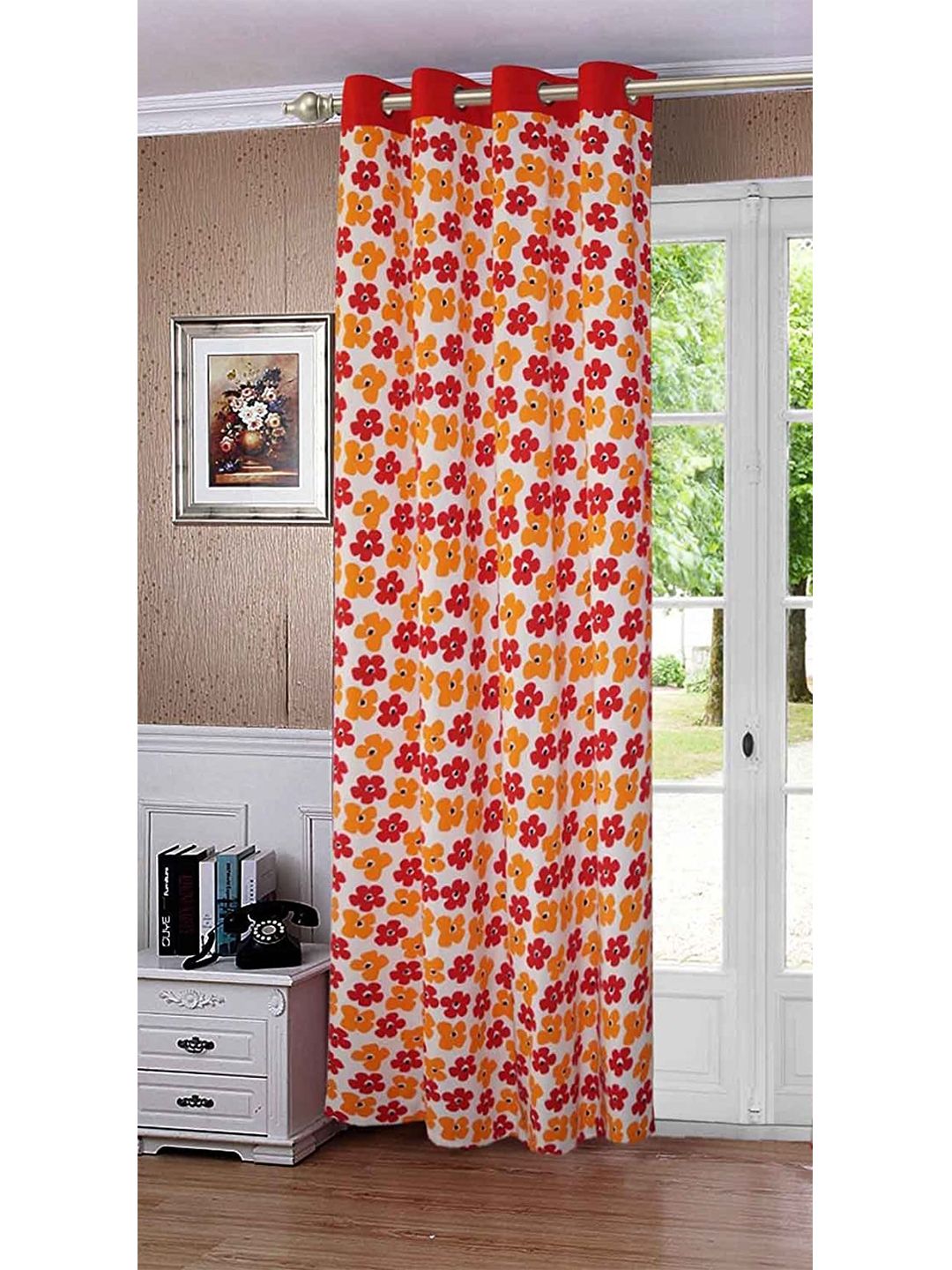 Lushomes Red & White Floral Door Curtain Price in India