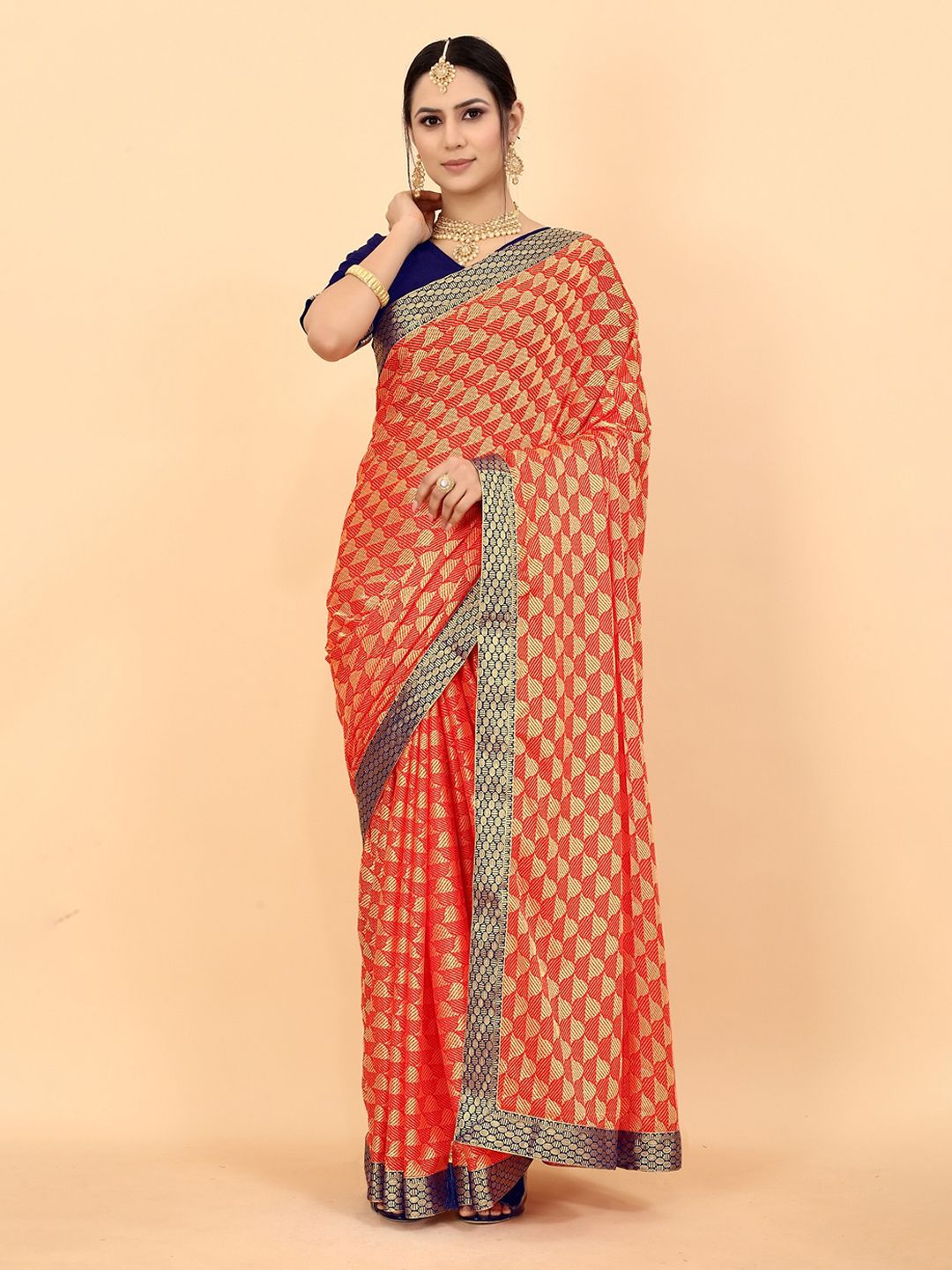 Fashion Basket Red Printed Lycra Saree