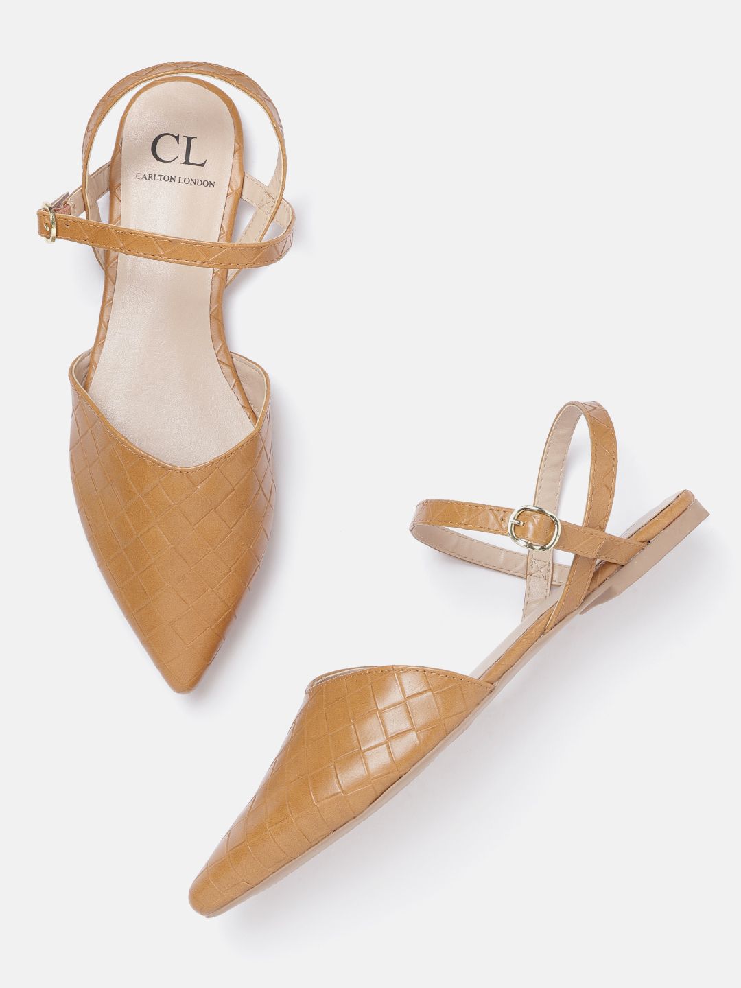 Carlton London Women Tan Brown Woven Design Pointed Toe Flats Price in India
