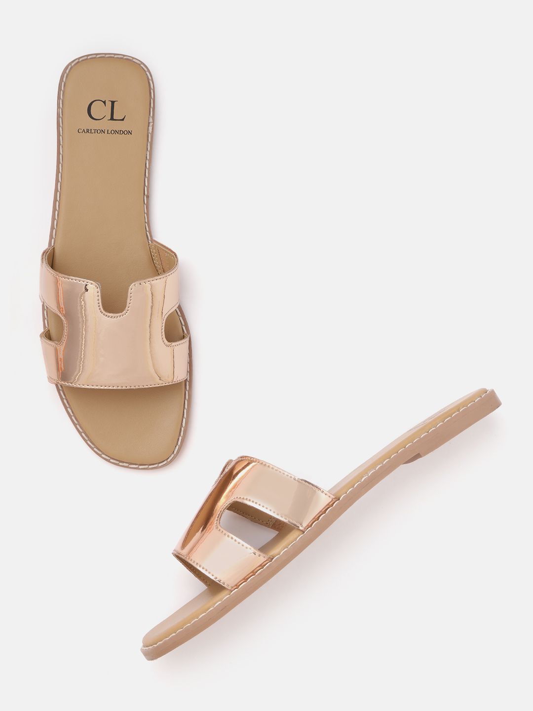 Carlton London Women Rose Gold Solid Open Toe Flats Price in India