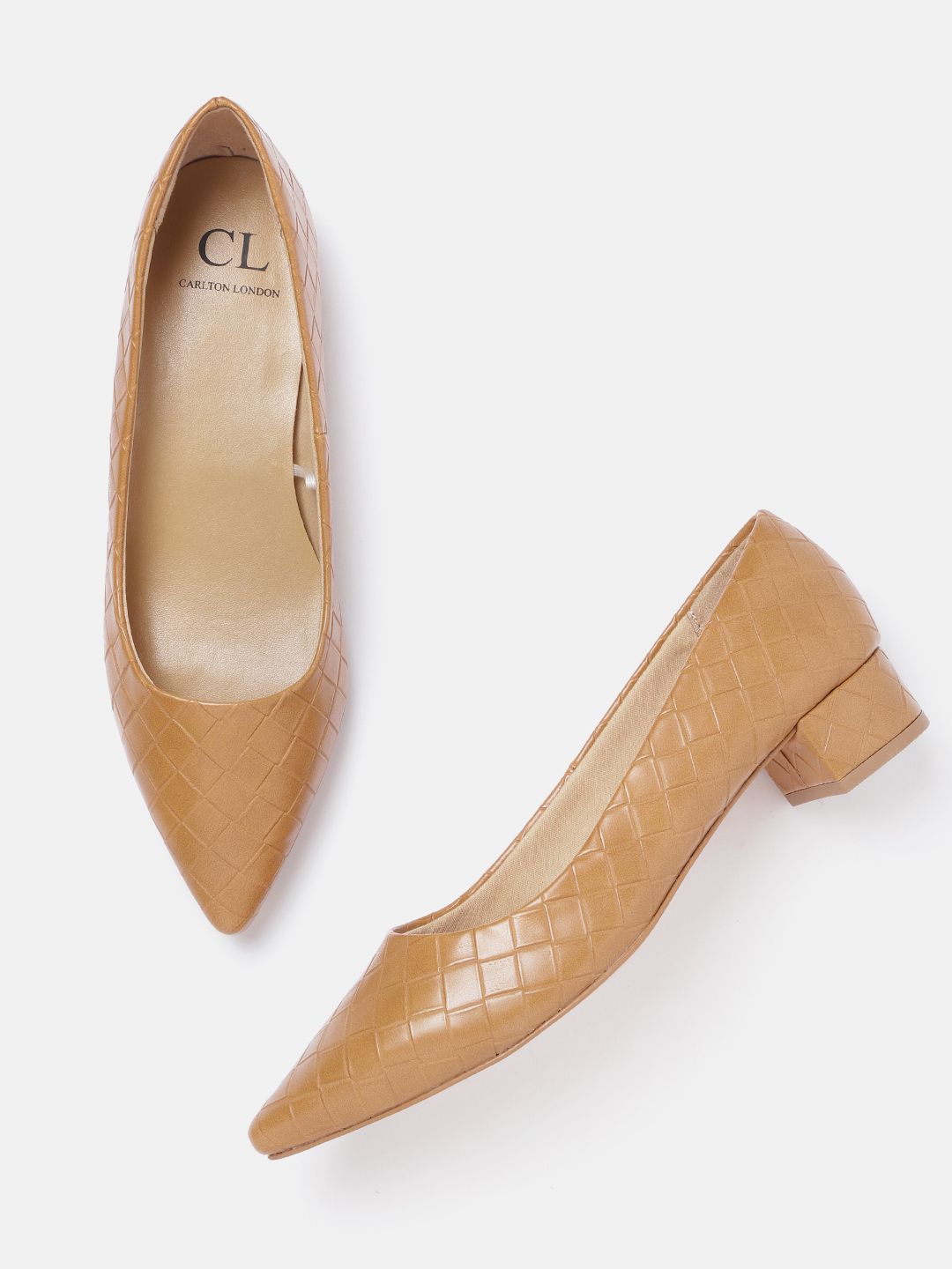 Carlton London Women Tan Brown Woven Design Block Pumps Price in India