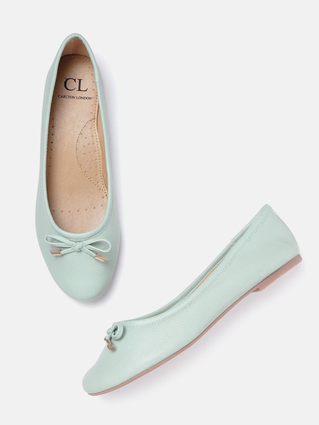 Carlton London Women Mint Green Textured Ballerinas with Bow Detail Price in India