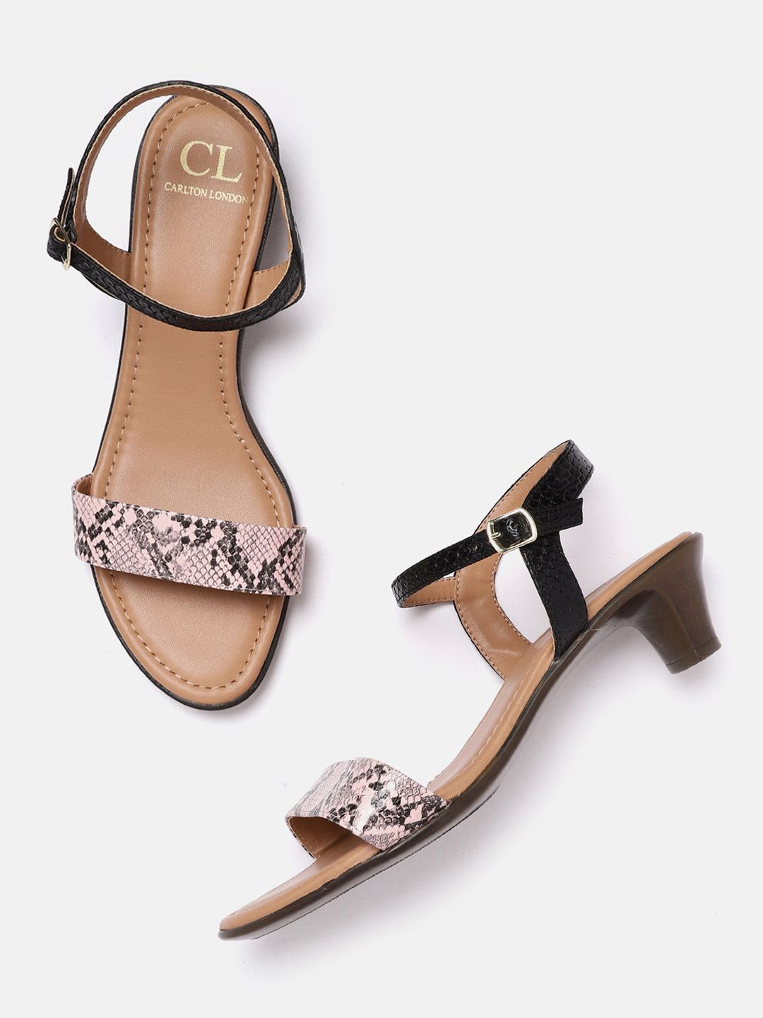 Carlton London Peach-Coloured & Black Snakeskin Textured Block Heels Price in India