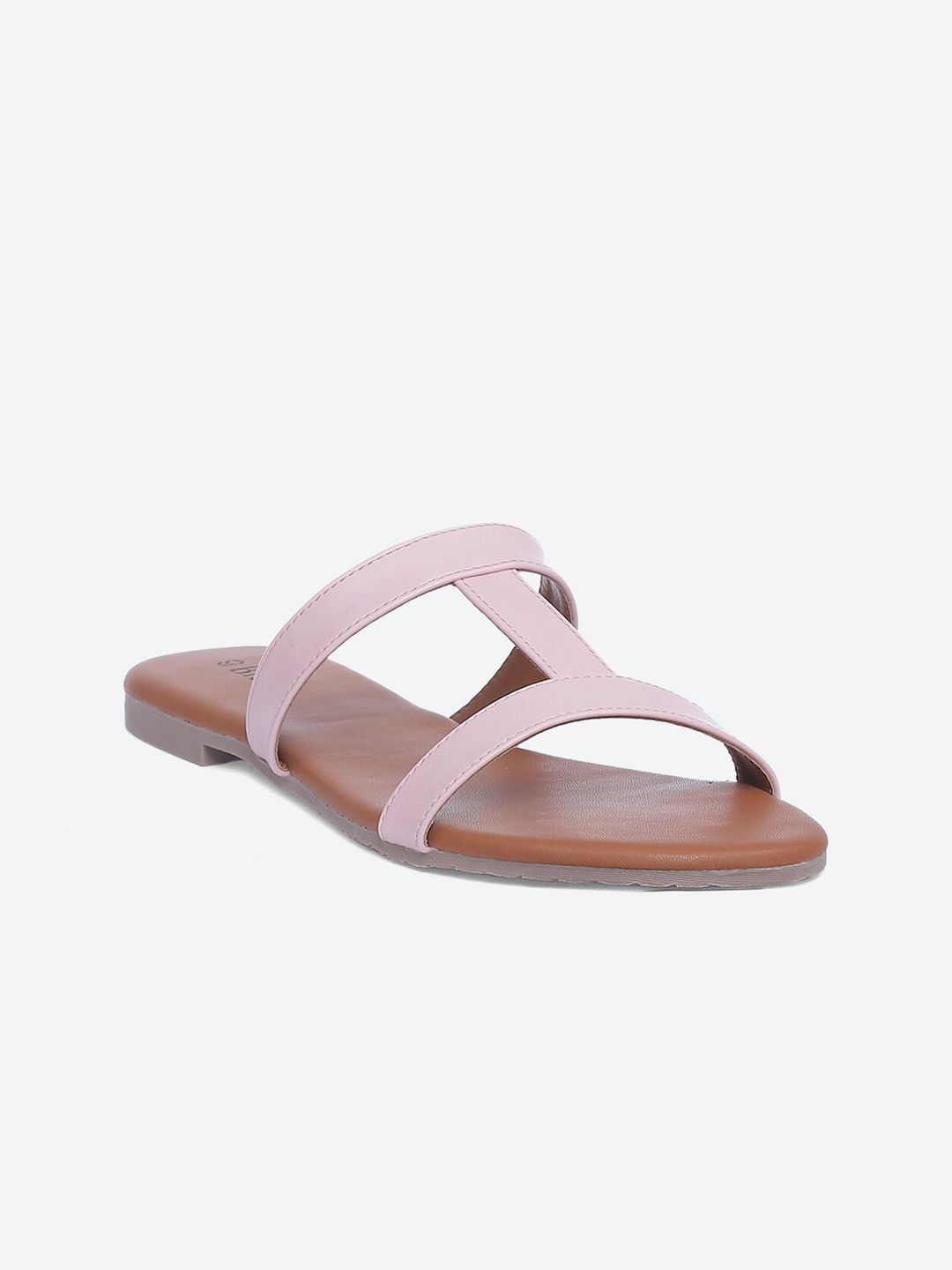 Biba Women Pink Colourblocked T-Strap Flats with Buckles Price in India
