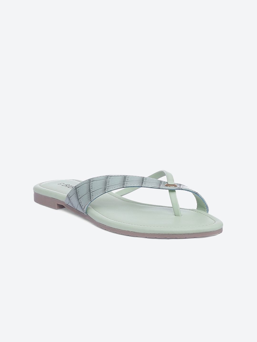 Biba Women Green Textured One Toe Flats with Buckles