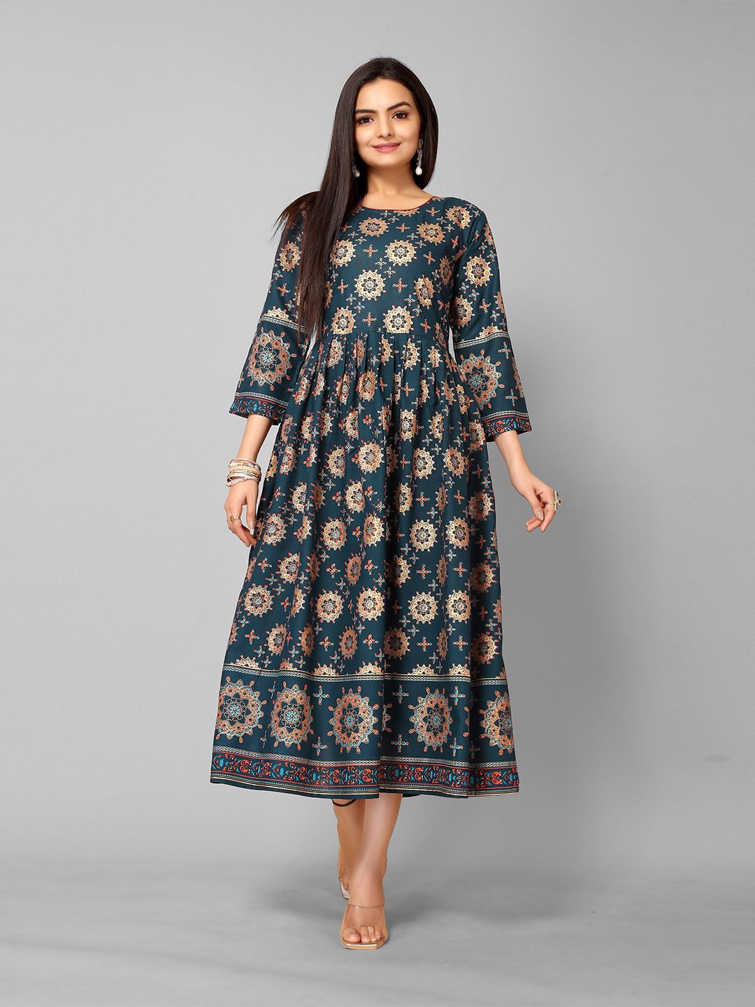 KALINI Teal Floral Ethnic Dress Price in India