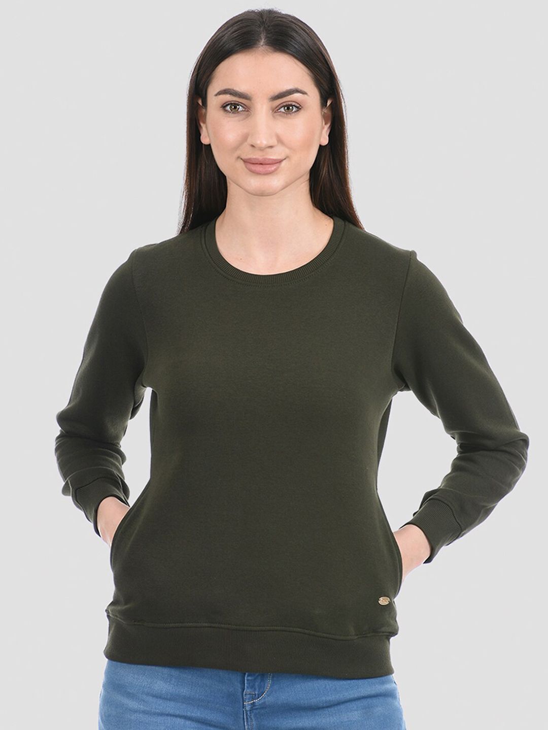 Cloak & Decker by Monte Carlo Women Olive Green Sweatshirt Price in India