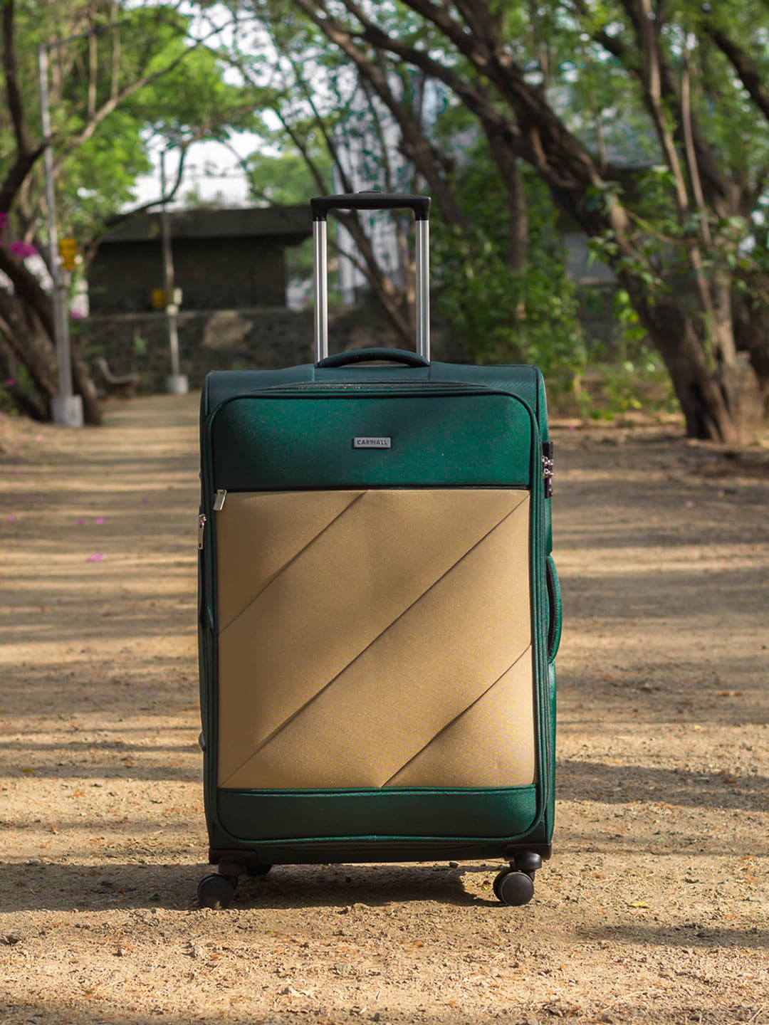 CARRIALL Green & Beige Color-Blocked Soft-Sided cabin Trolley Suitcase Price in India