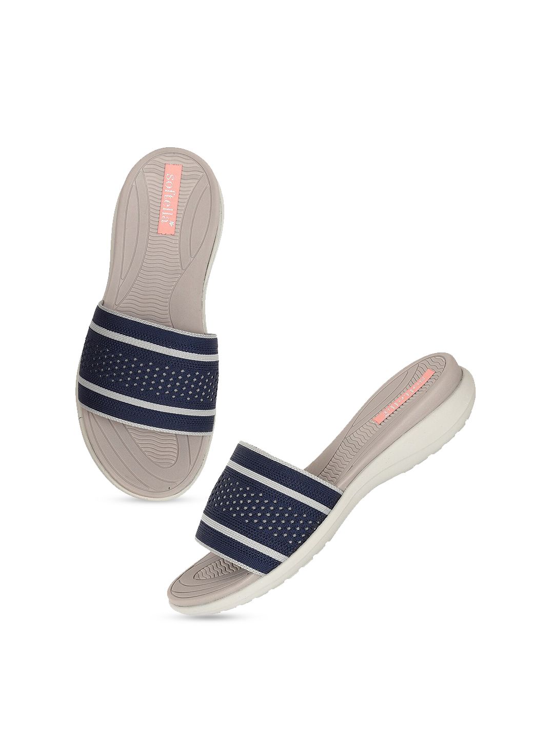 Zyla Women Navy Blue & Grey Striped Slip-On Price in India