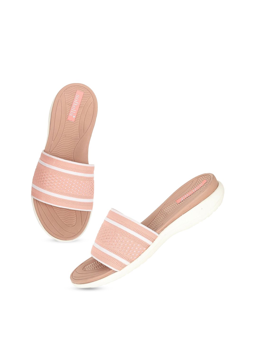 Zyla Women Peach-Coloured & White Striped Slip-On Price in India