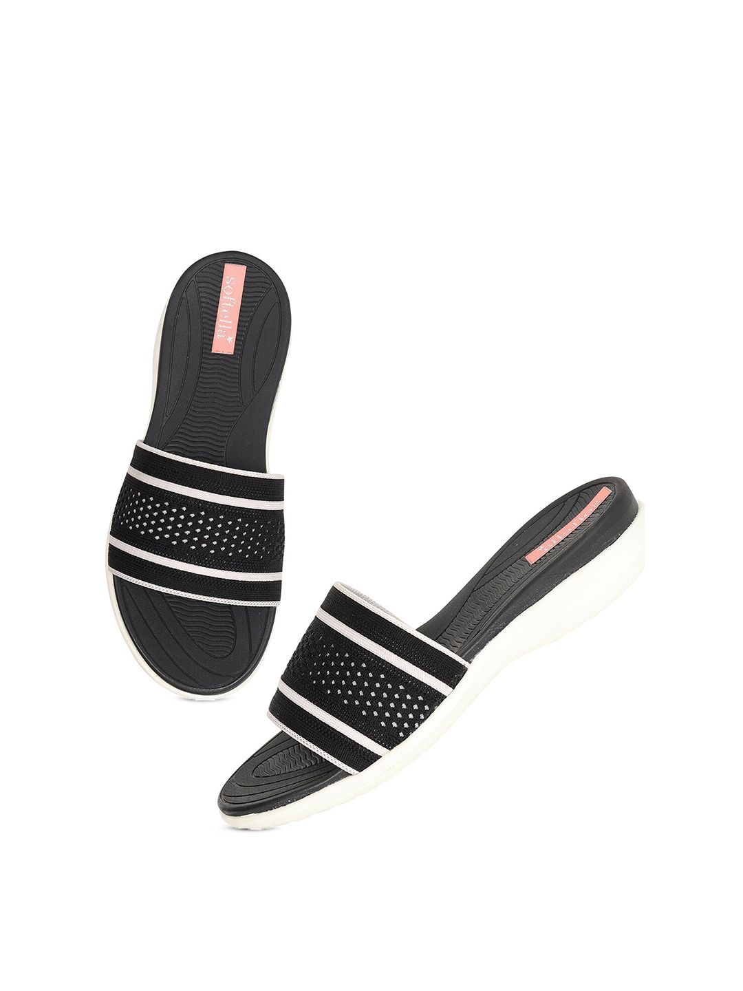 Zyla Women Black & White Striped Slip-On Price in India