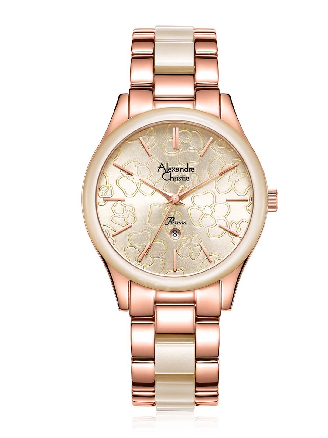 Alexandre Christie Women Rose Gold-Toned Embellished Dial & Stainless Steel Straps Analogue Watch Price in India