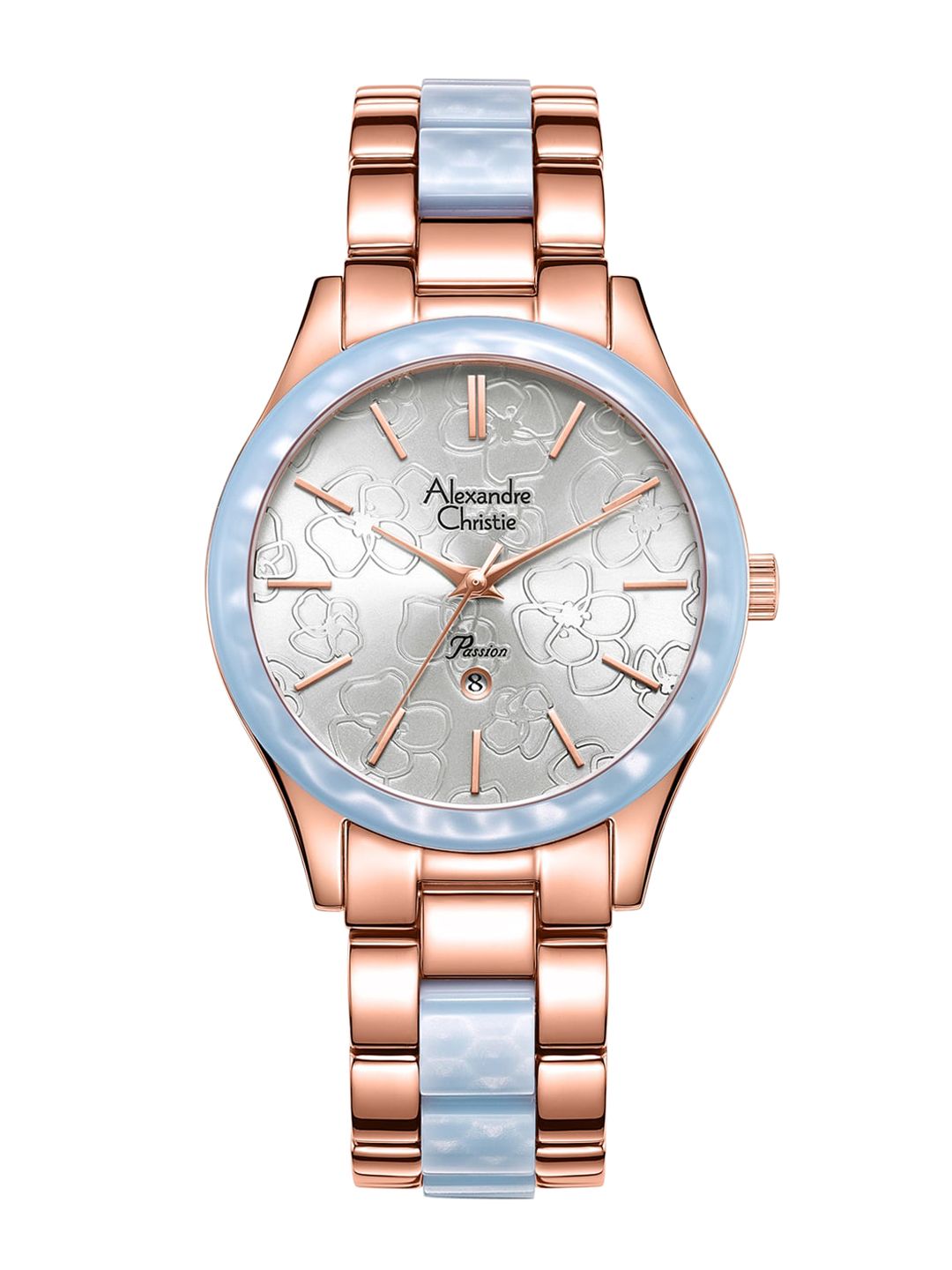 Alexandre Christie Women Rose Gold-Toned Embellished Dial & Stainless Steel Straps Analogue Watch Price in India