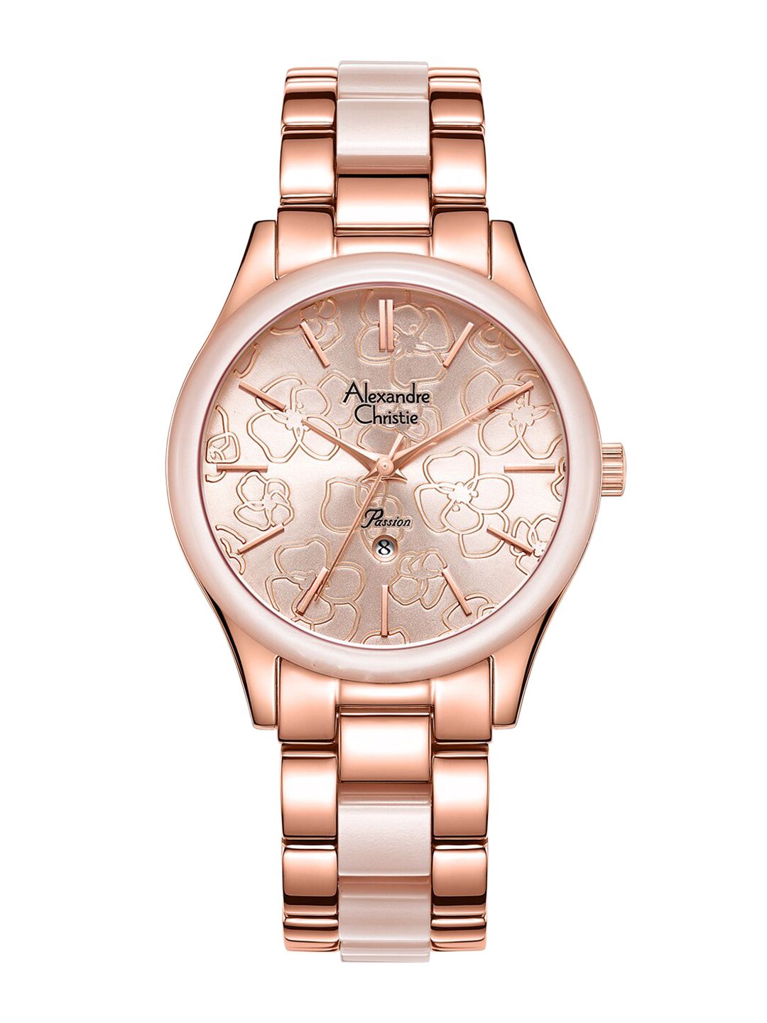 Alexandre Christie Women Rose Gold-Toned Embellished Dial & Stainless Steel Straps Analogue Watch Price in India