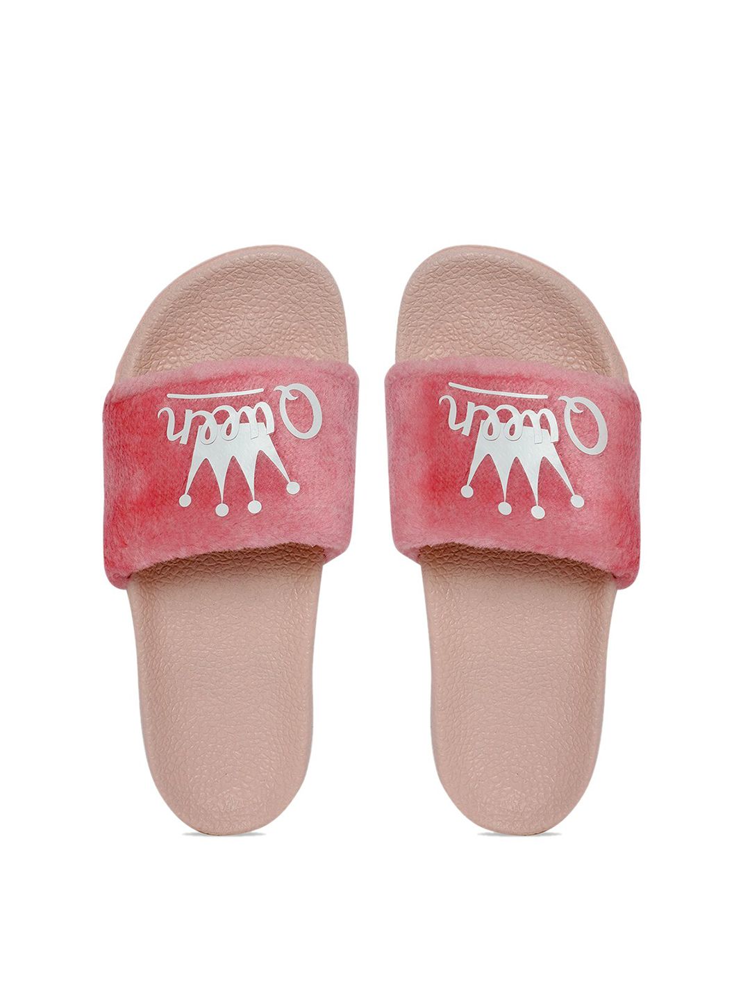 AMACLASS Women Pink & White Embellished Sliders Price in India