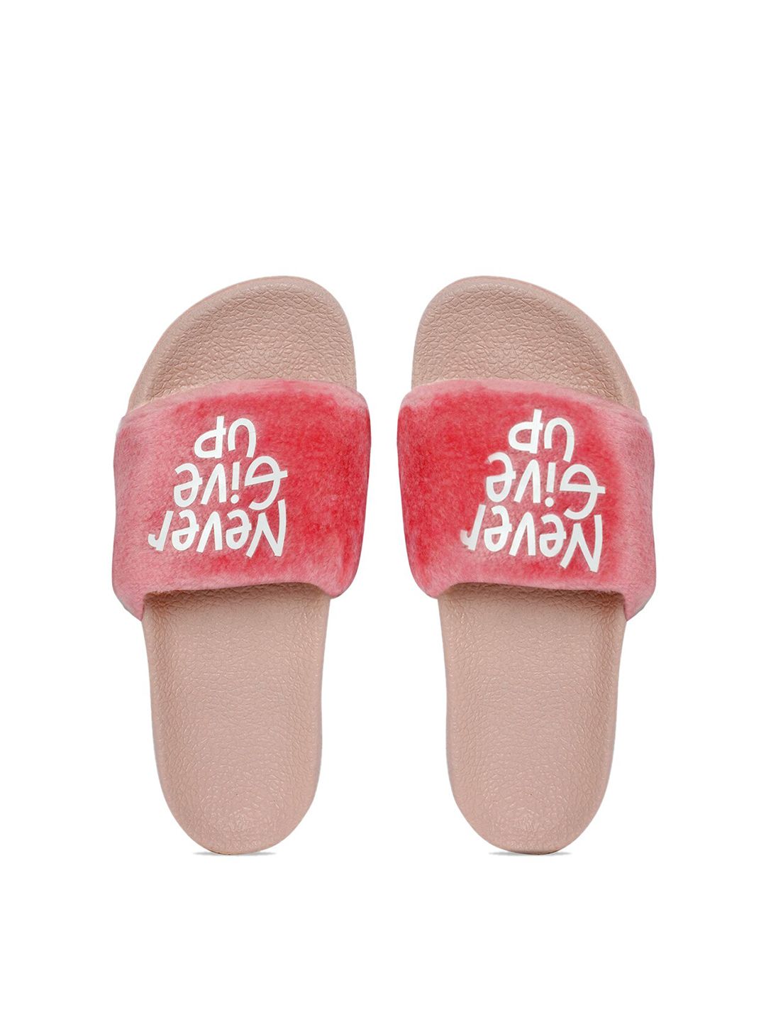 AMACLASS Women Pink & White Printed Sliders Price in India