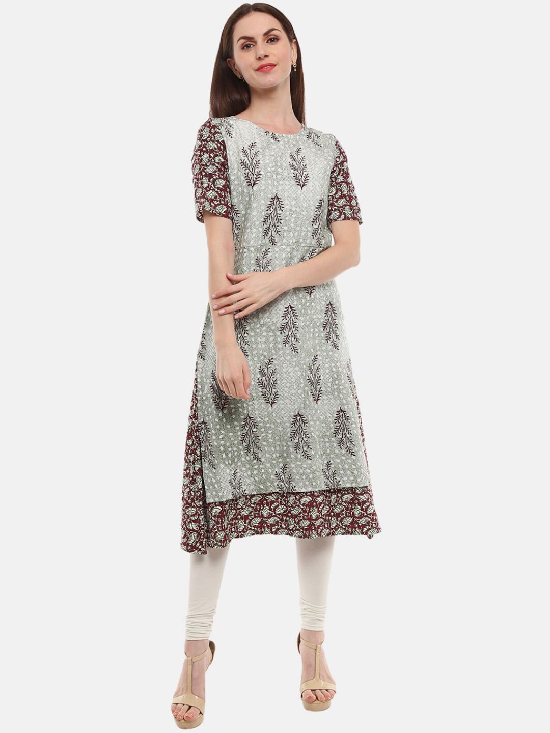 V-Mart Women Green Ethnic Motifs Printed Kurta Price in India