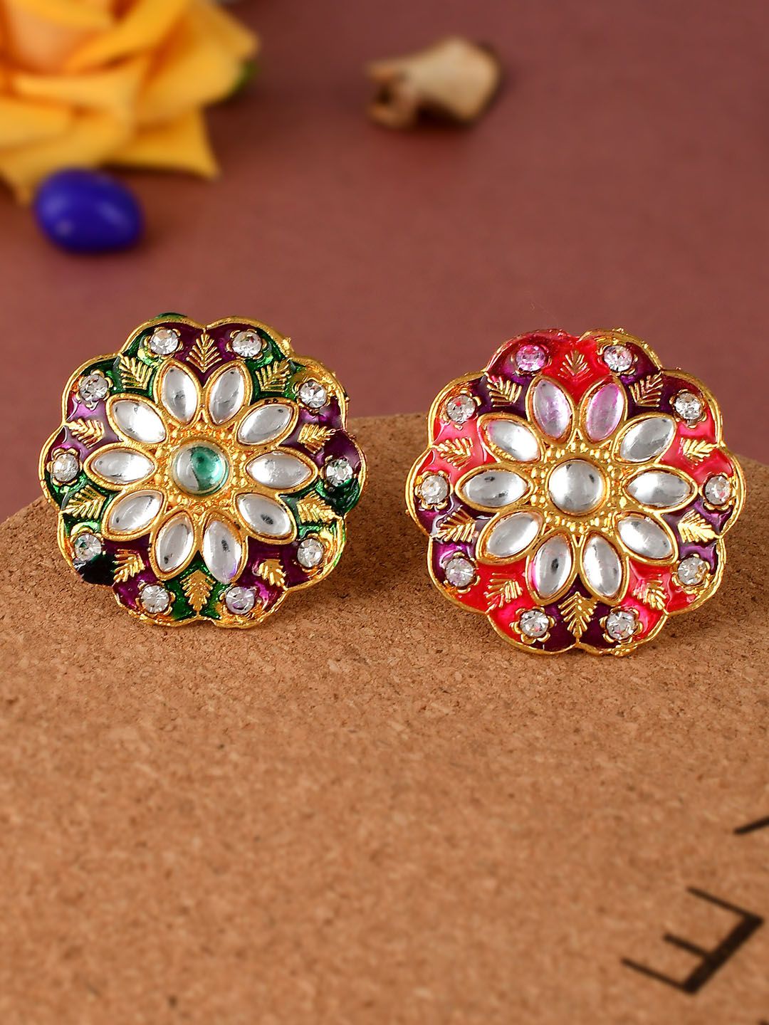 Silvermerc Designs Set Of 2 Gold-Plated Gold Kundan Studded Adjustable Finger Rings Price in India