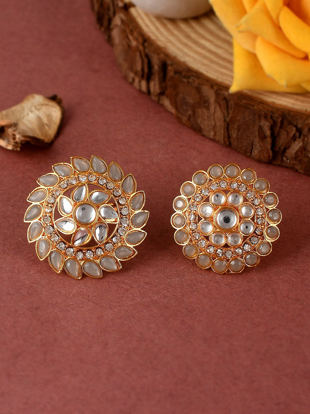 Silvermerc Designs Set Of 2 Gold-Plated White Kundan-Studded Meenakari Finger Ring Price in India