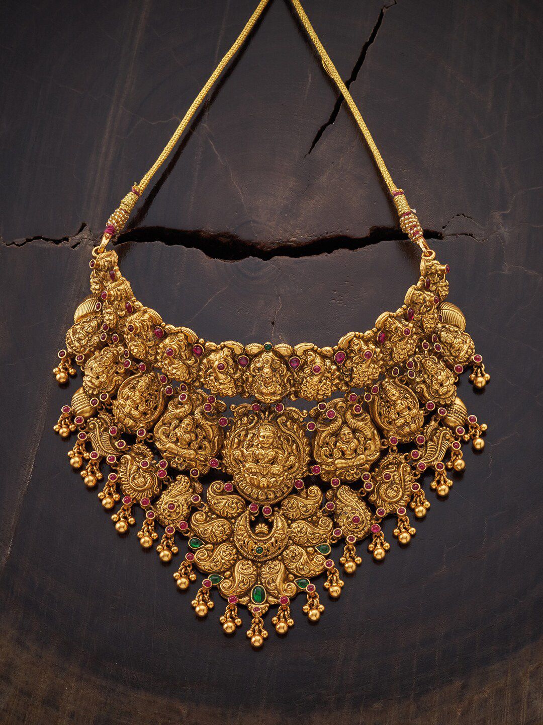 Kushal's Fashion Jewellery Silver-Toned & Red Silver Silver-Plated Temple Necklace Price in India