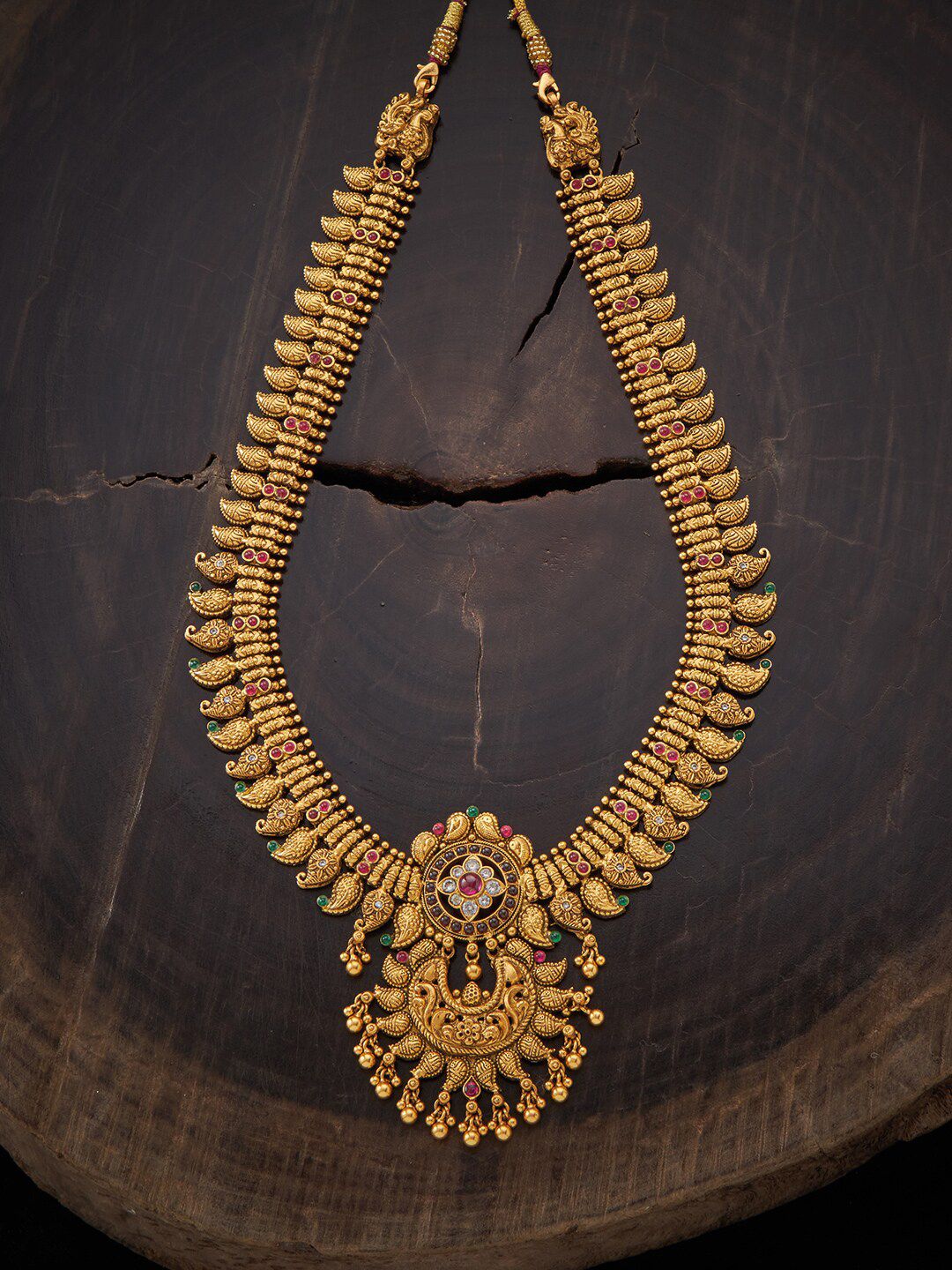 Kushal's Fashion Jewellery Gold-Toned & Red Silver Gold-Plated Temple Necklace Price in India