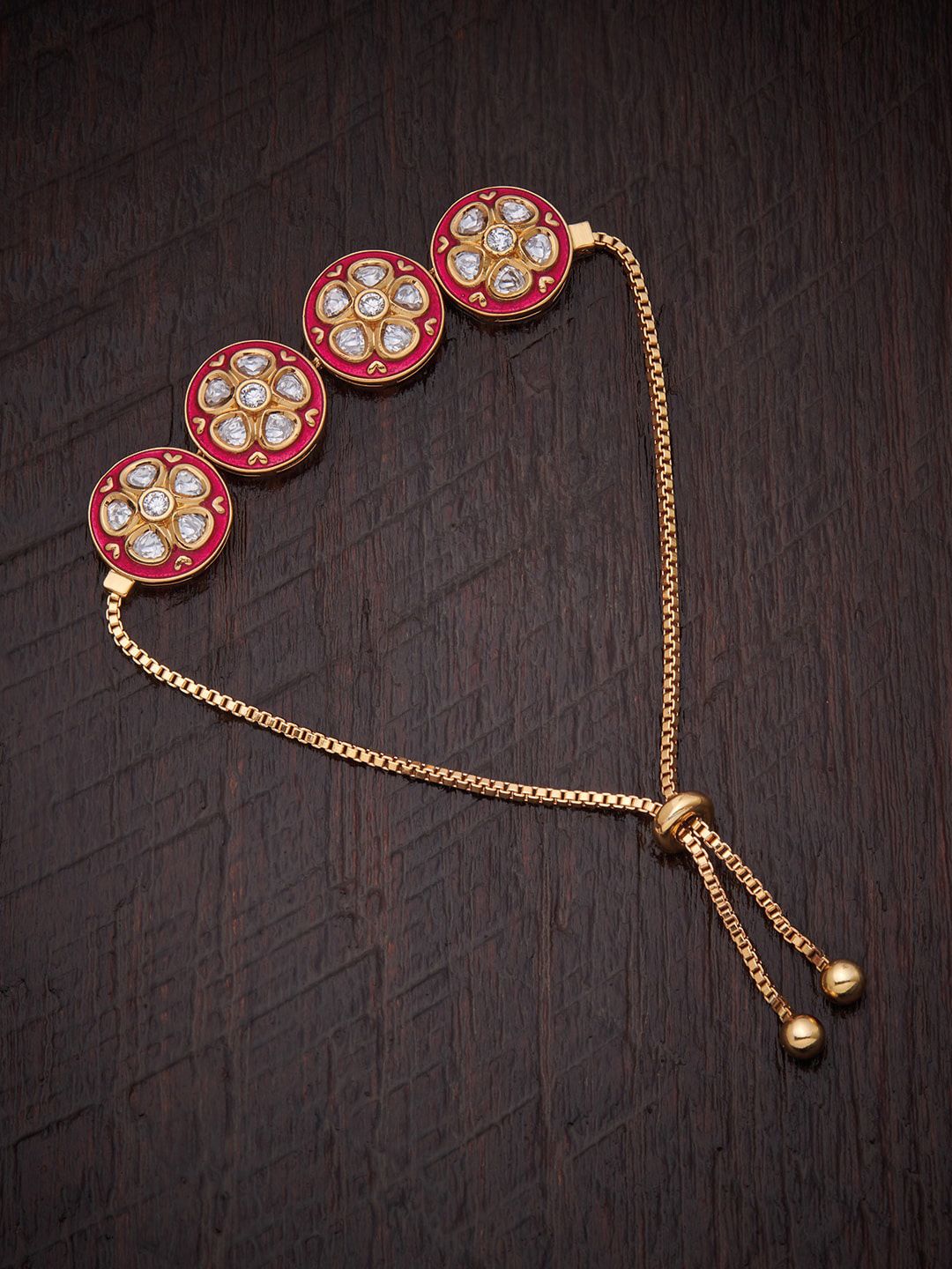 Kushal's Fashion Jewellery Women Gold-Plated & Pink Kundan Meenakari Wraparound Bracelet Price in India