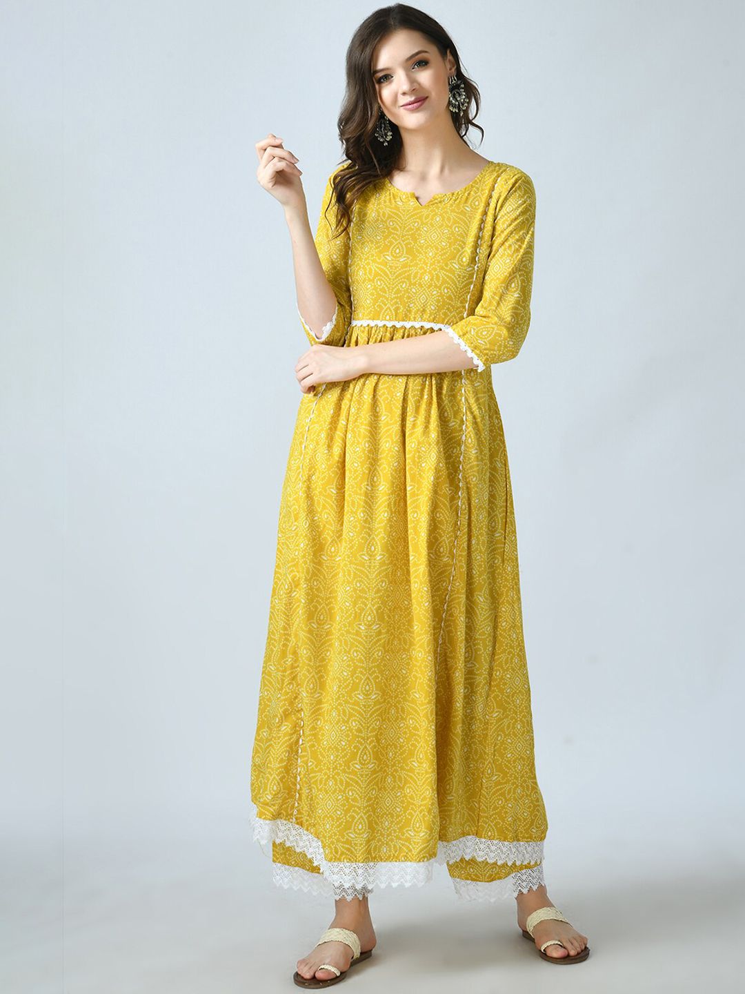 MAFE Women Yellow Pleated Kurti with Trousers