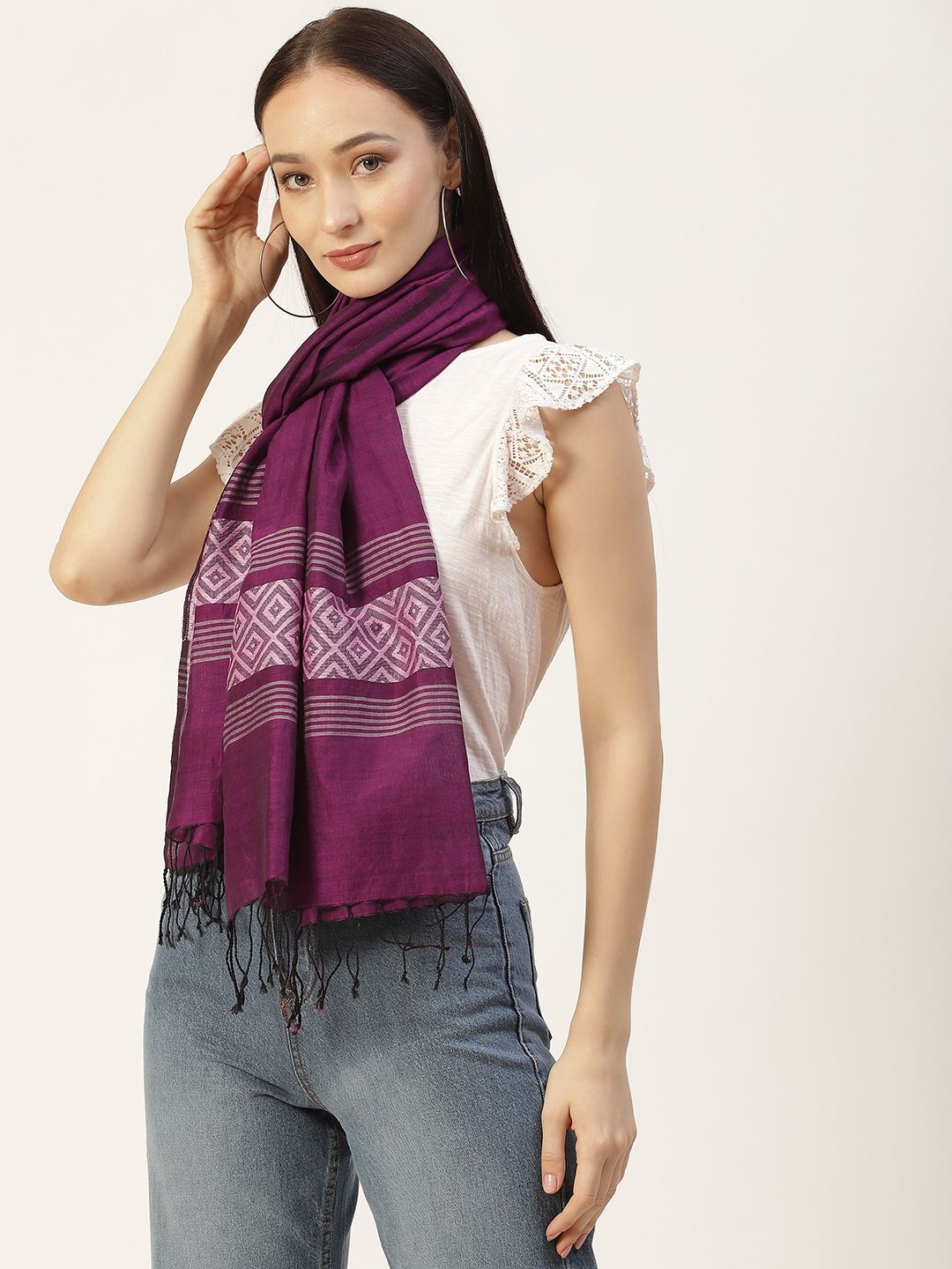 ArtEastri Women Purple Handloom Cotton Stole Price in India