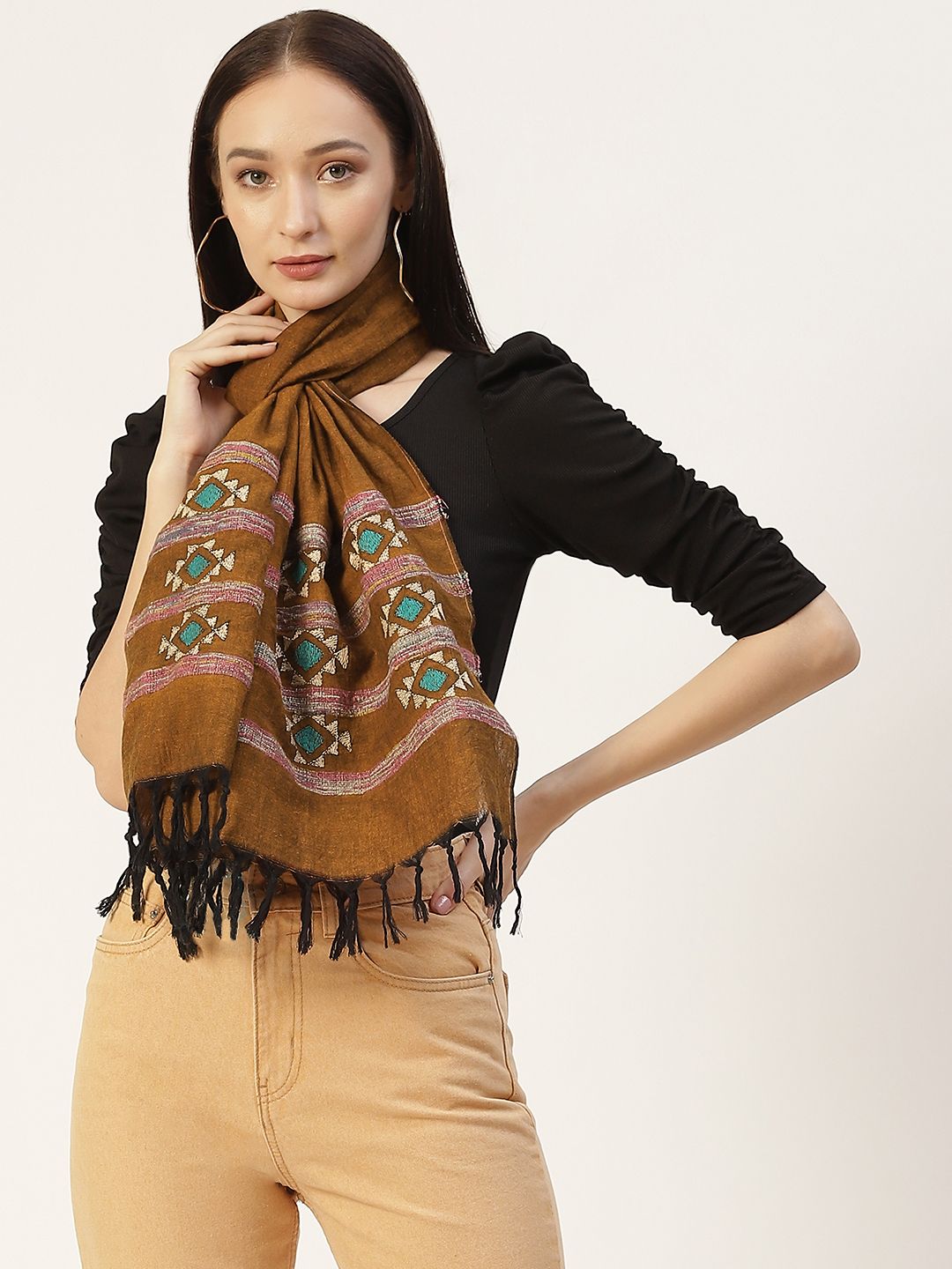 ArtEastri Women Brown Cotton Khesh Kantha Stole Price in India