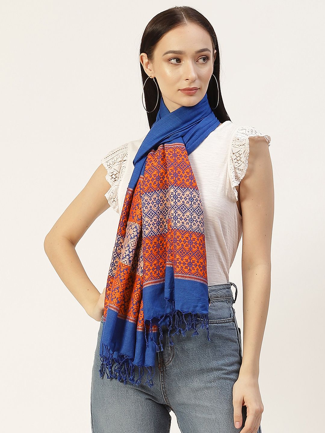 ArtEastri Women Blue & Orange Handloom Cotton Eri Stole Price in India