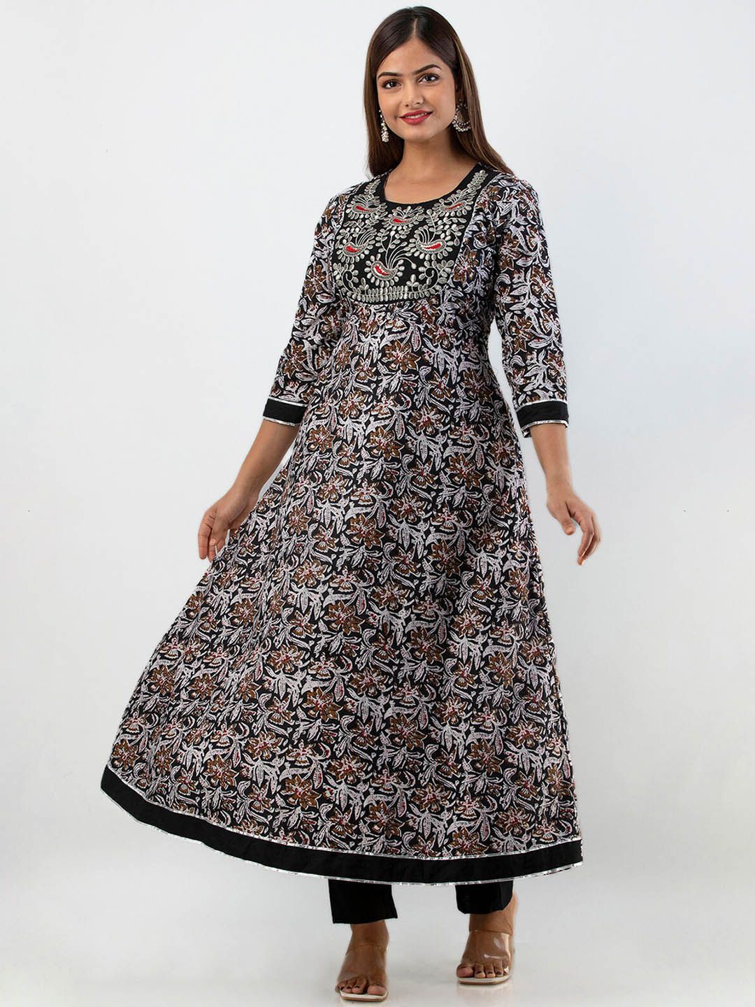 KALINI Women Black Ethnic Motifs Printed Layered Gotta Patti Pure Cotton Kurta with Churidar & With Dupatta Price in India