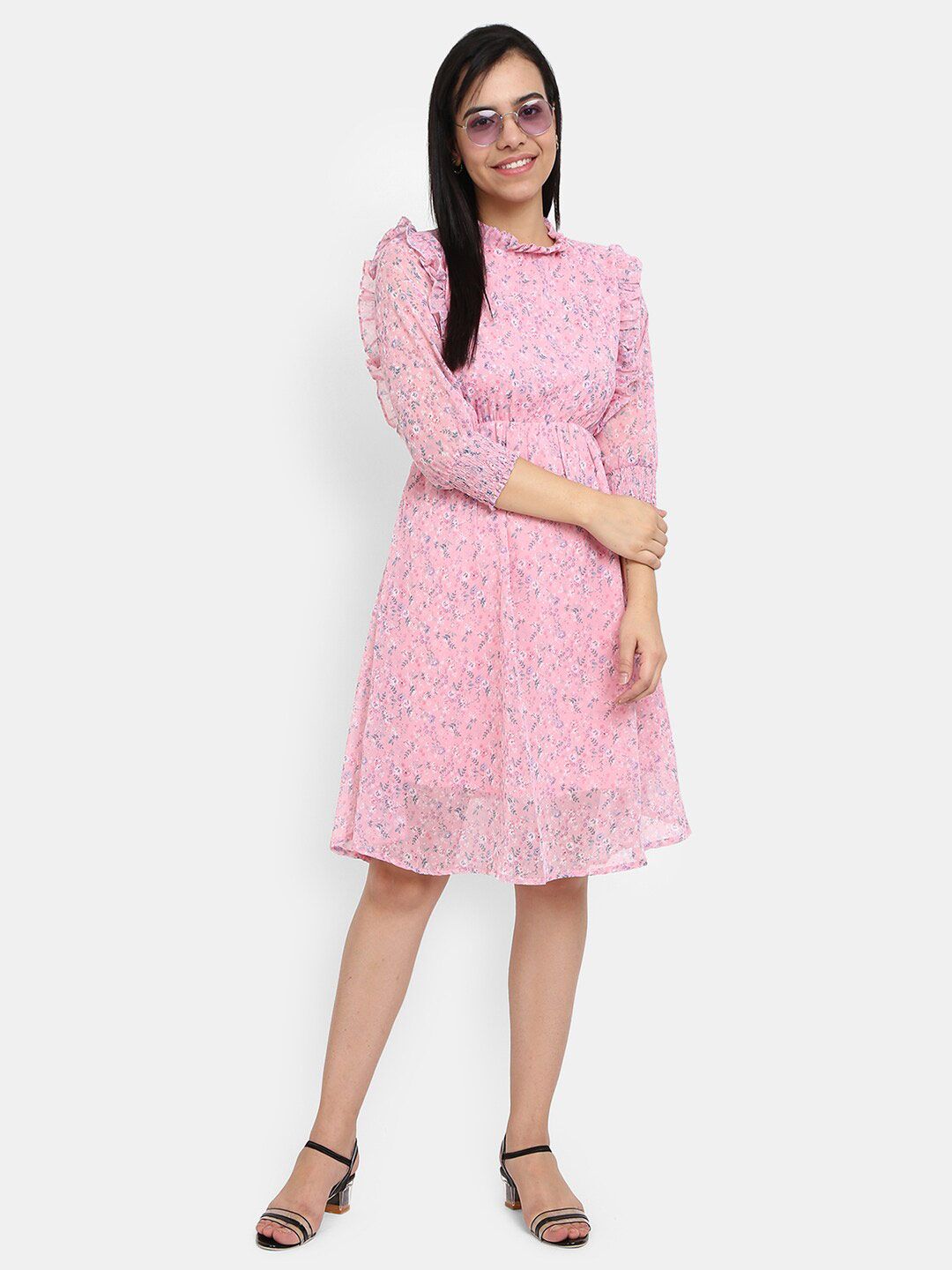 V-Mart Pink Floral Satin Dress Price in India