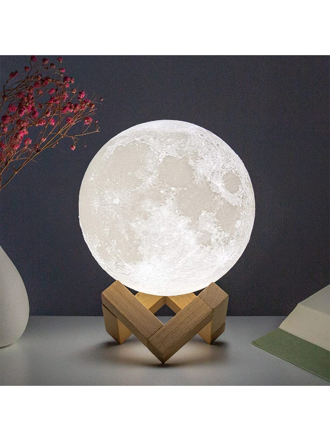 XERGY White & Beige 3D Rechargeable Moon Lamp with Touch Control- 10cm Price in India
