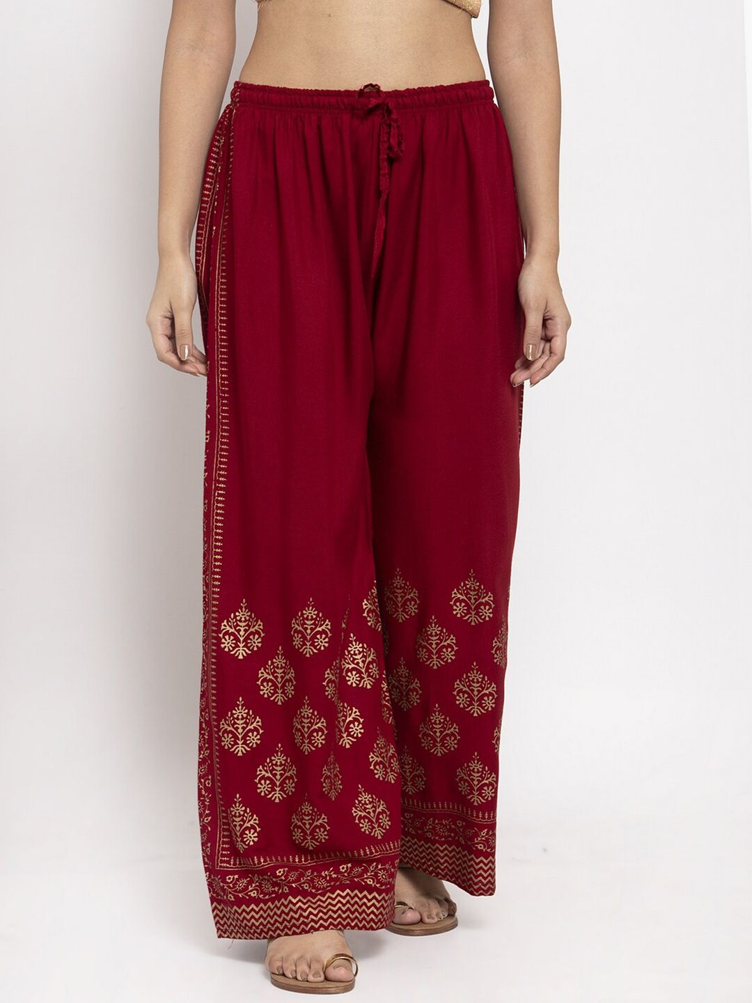 Clora Creation Women Maroon & Gold-Toned Floral Printed Ethnic Palazzos Price in India