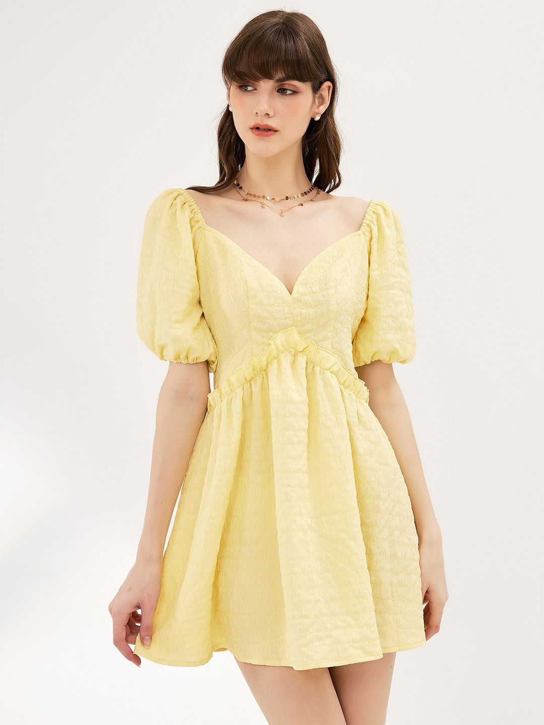 URBANIC Yellow Empire Mini Dress Price in India