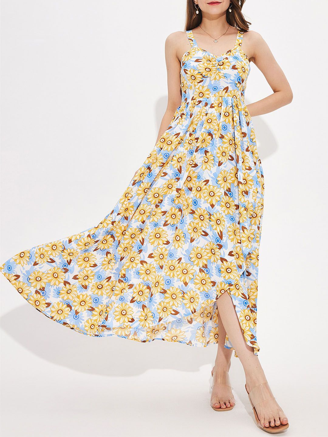 URBANIC Blue Floral A-Line Maxi Dress Price in India