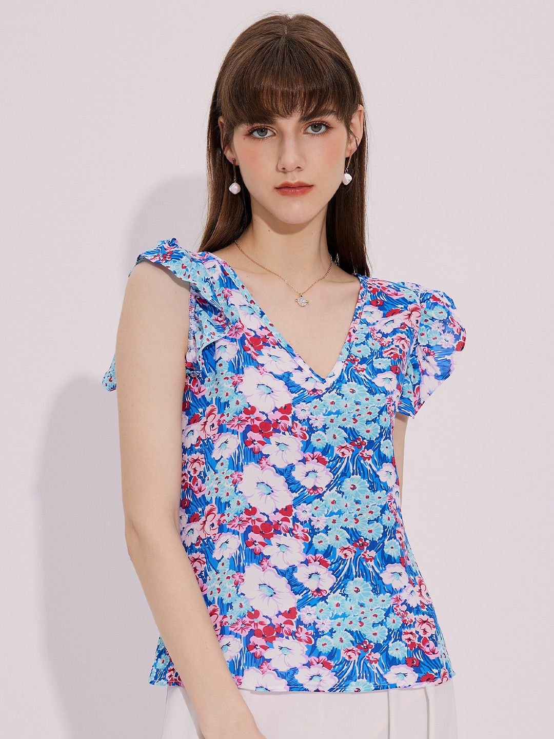 URBANIC Blue Floral Print Top