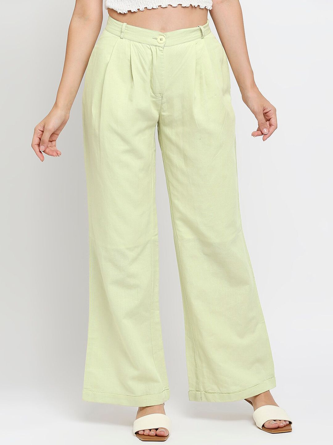 MOD ECRU Women Beige Urban Slim Fit Pleated Trousers