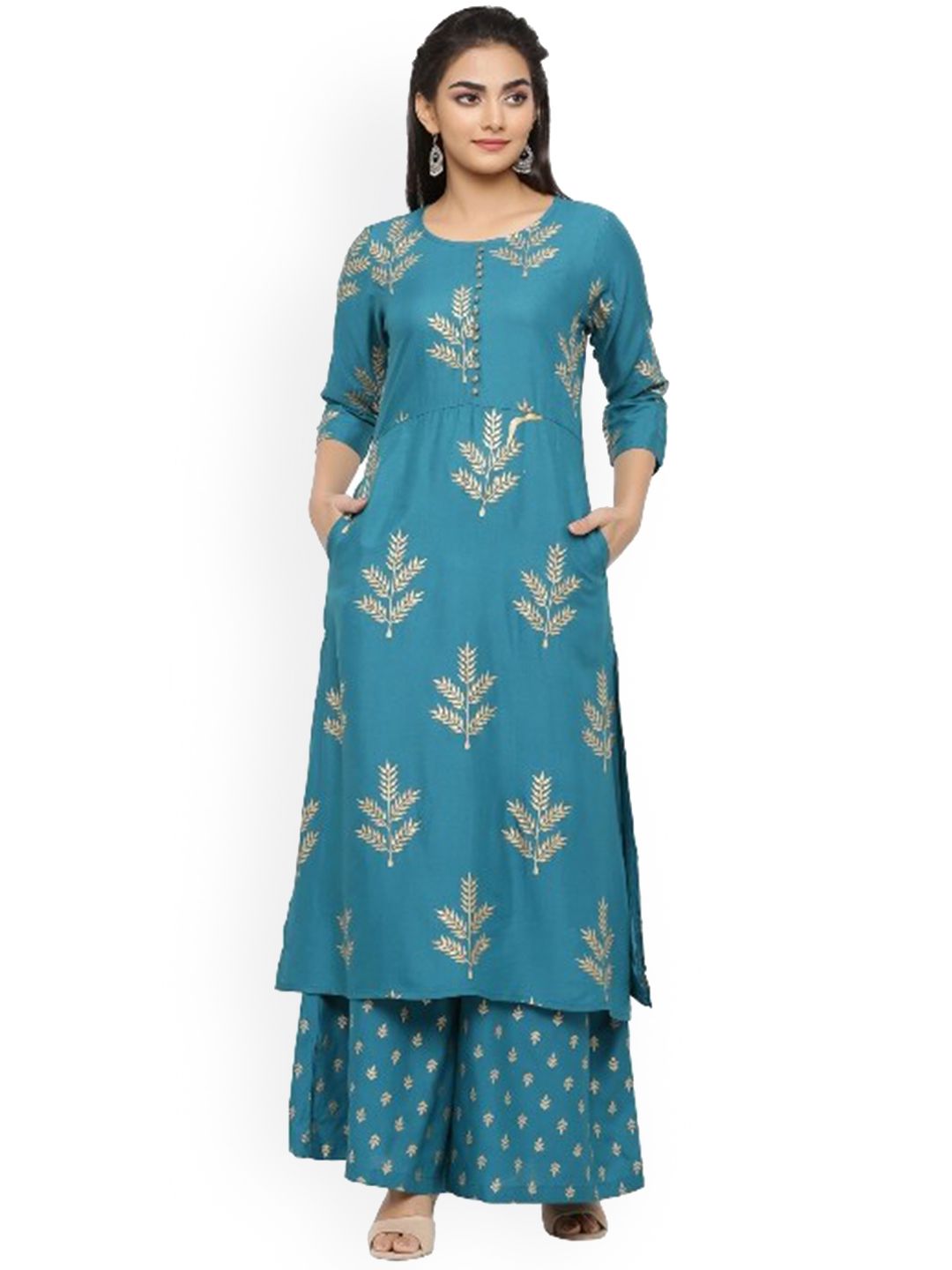 mirari Women Blue Floral Printed Kurti with Palazzos Price in India