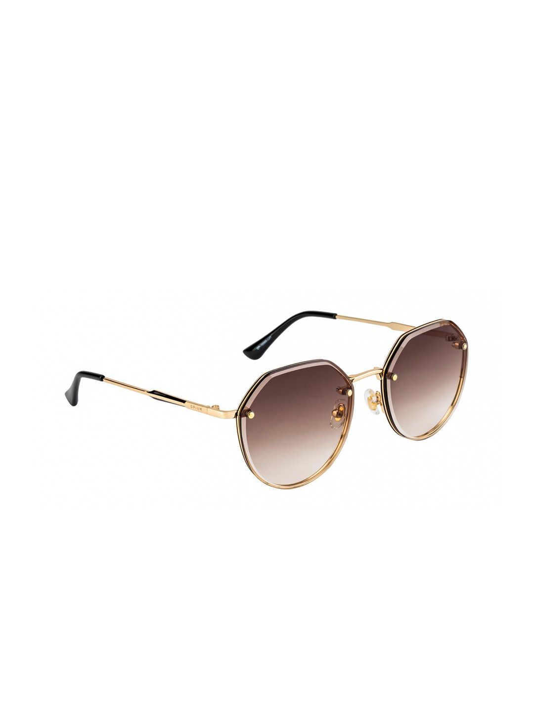 OPIUM Women Brown Lens & Gold-Toned Rectangle Sunglasses with UV Protected Lens Price in India