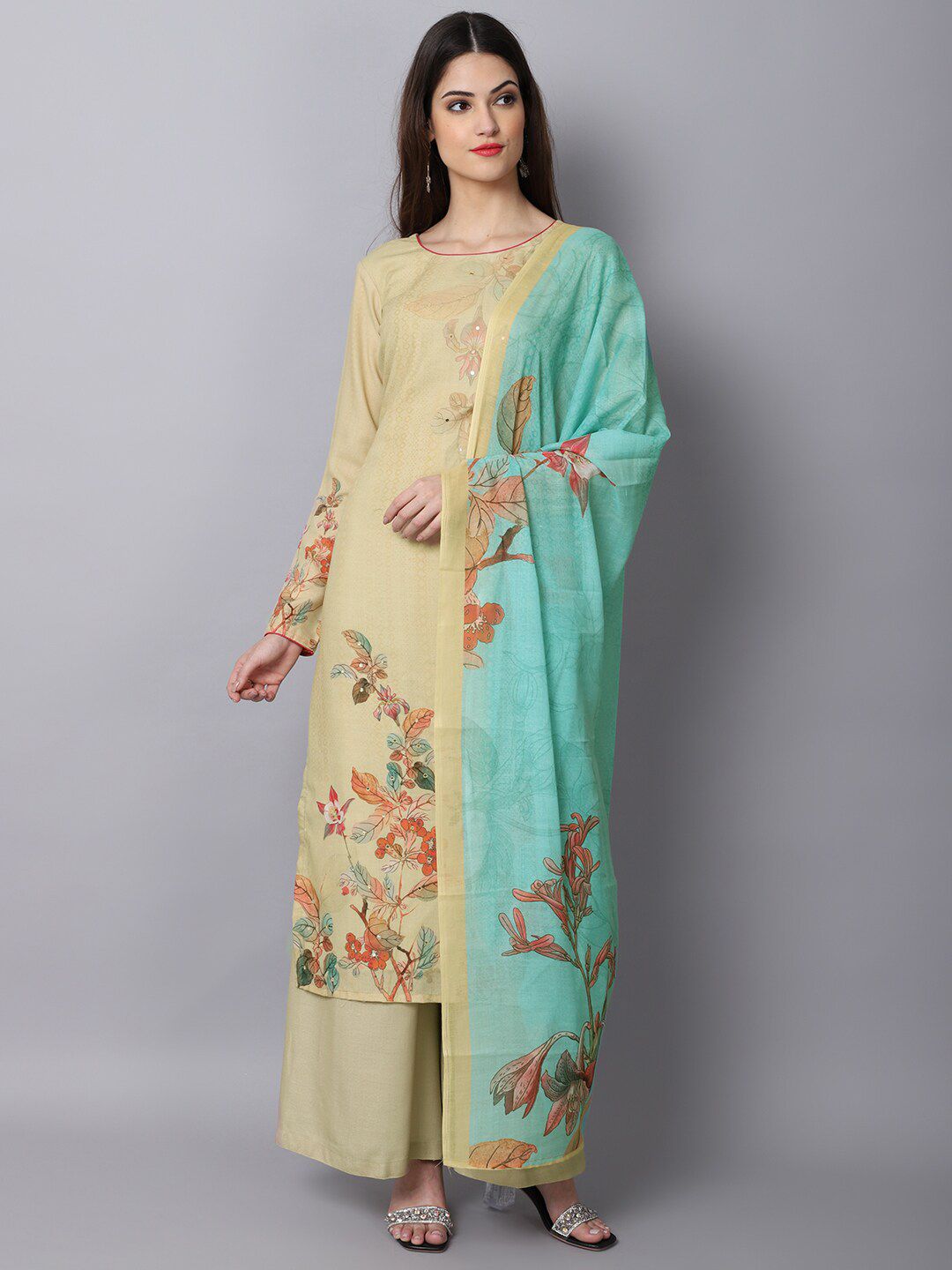 Stylee LIFESTYLE Yellow Pure Cotton Unstitched Dress Material Price in India