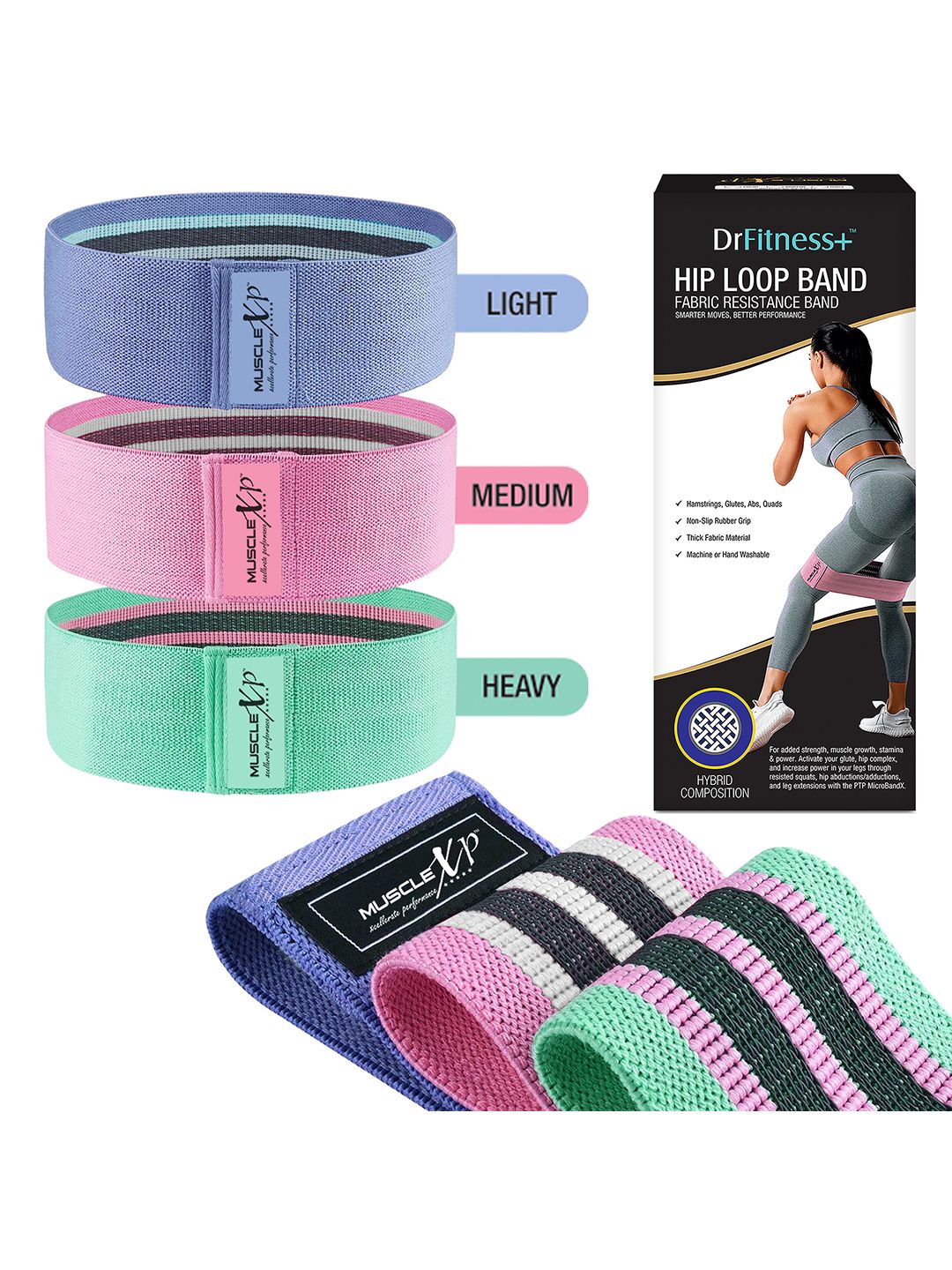 MUSCLEXP Set Of 3 Hip Loop Fabric Resistance Band Price in India