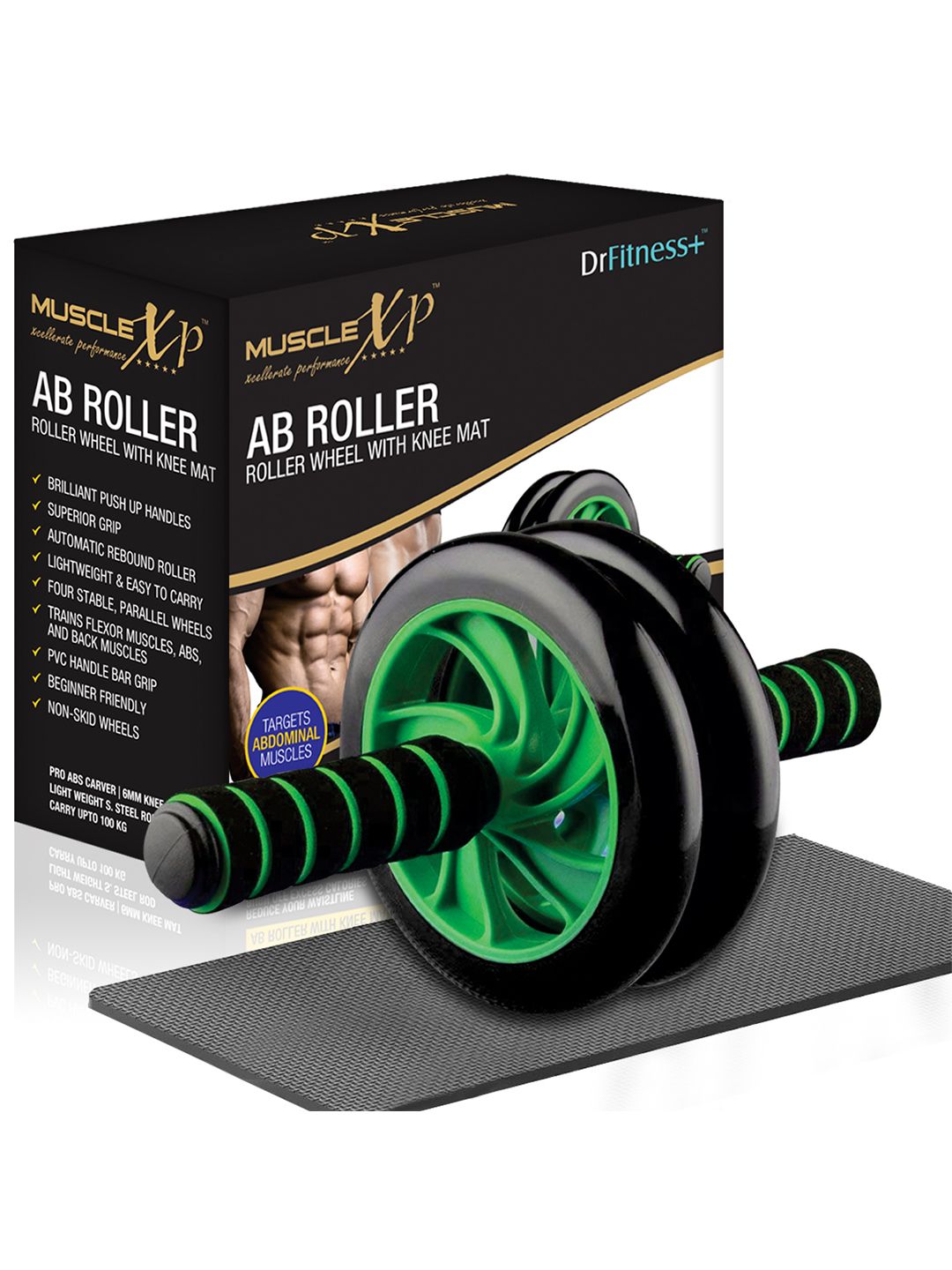 MUSCLEXP Black Solid Roller Wheel With Knee Mat Price in India
