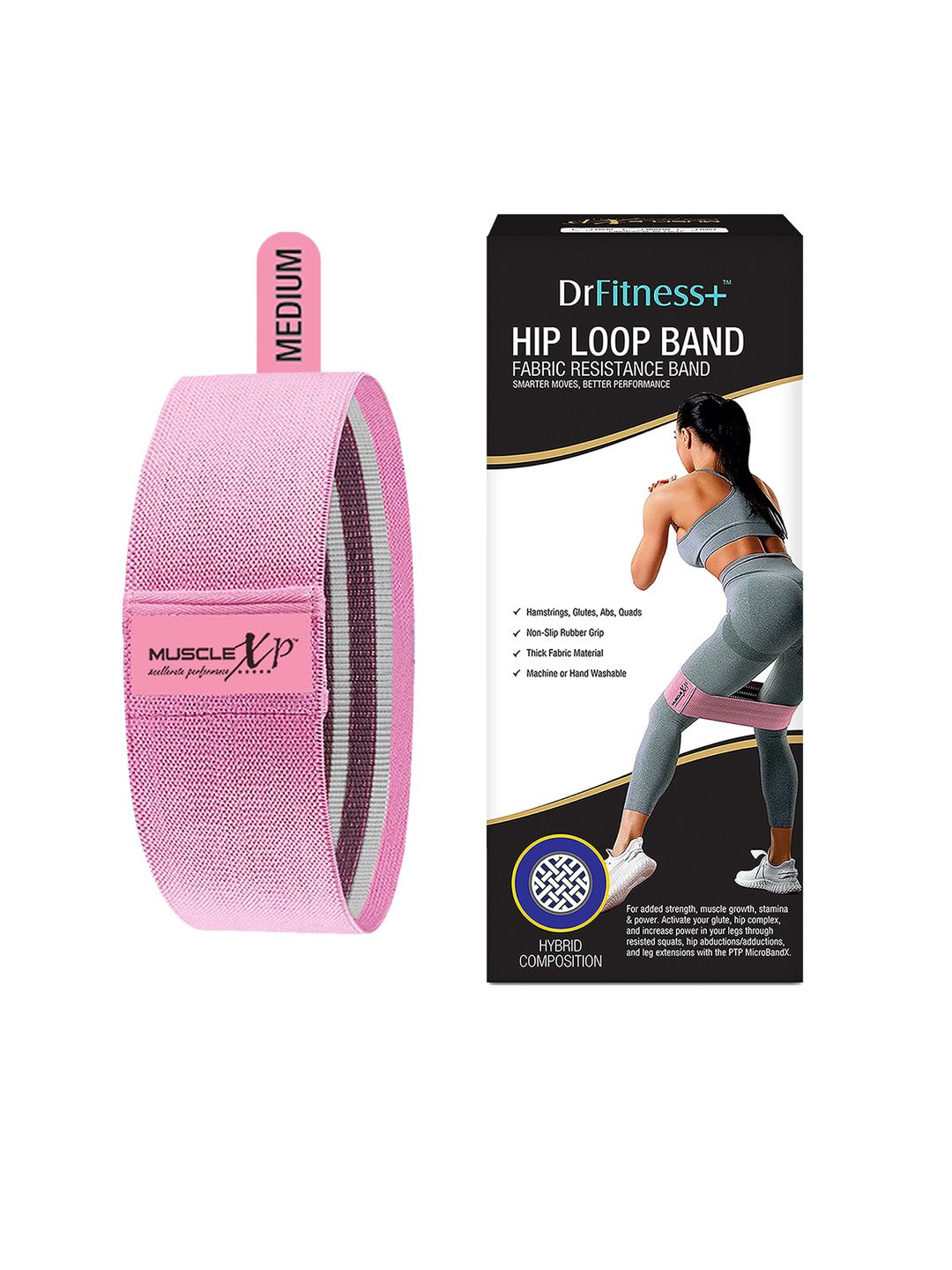MUSCLEXP Pink Solid Hip Loop Fabric Resistance Band Price in India