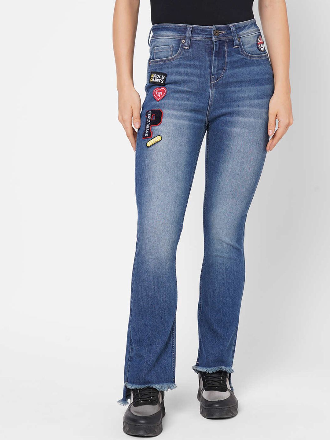 Pepe Jeans Women Blue Straight Fit High-Rise Low Distress Heavy Fade Jeans Price in India