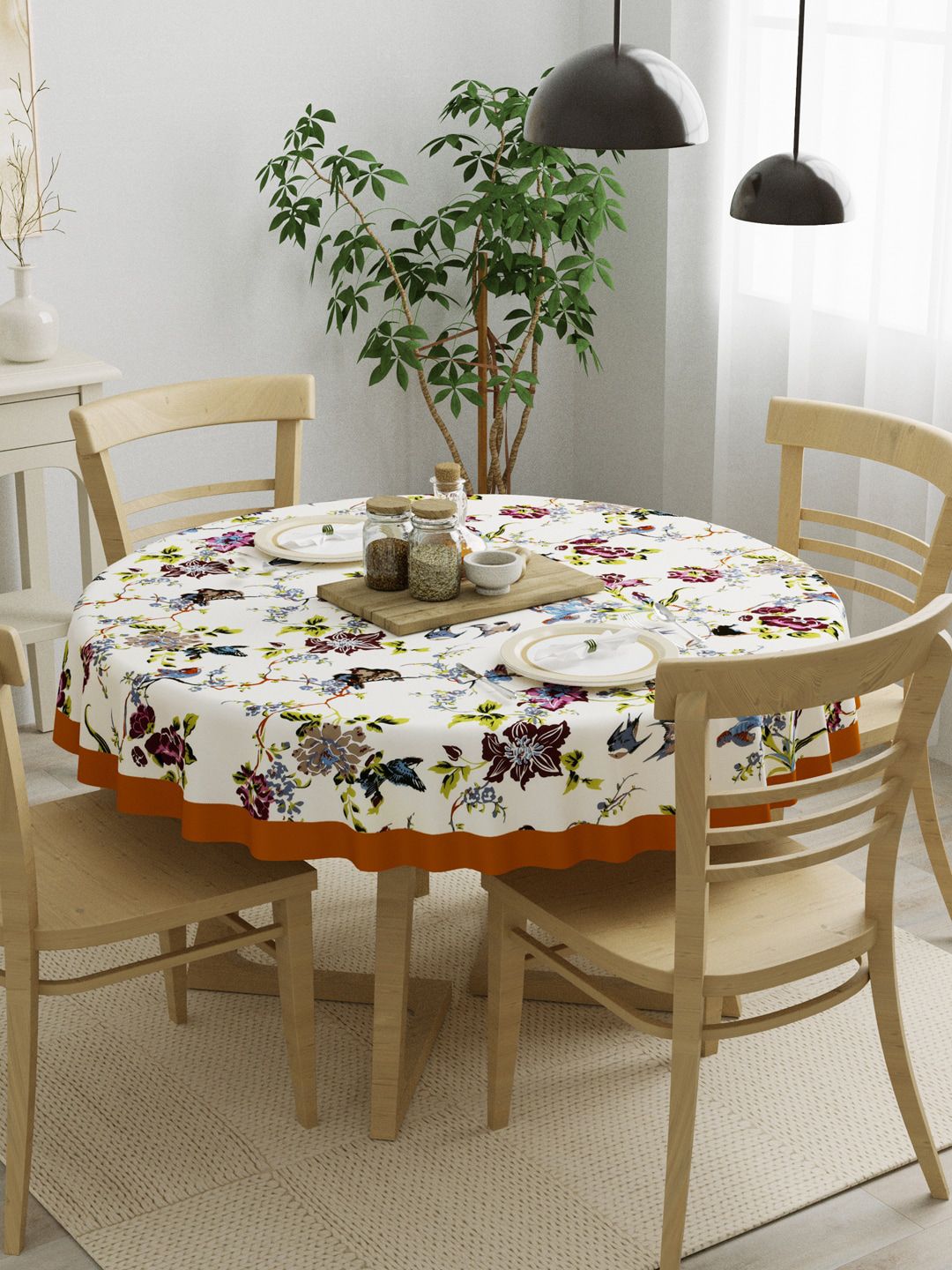 Clasiko White & Purple Printed Pure Cotton Table Covers Price in India