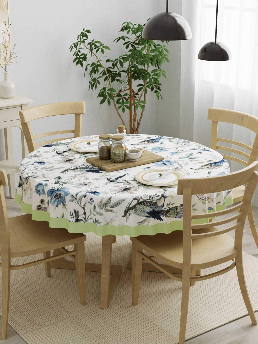 Clasiko Blue Floral Printed Pure Cotton 6-Seater Dining Table Cover Price in India